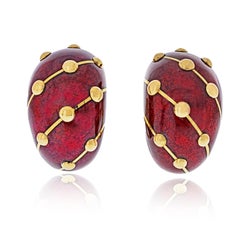 Tiffany & Co. 18k Yellow Gold Red Enamel Banana Jean Schlumberger Earrings