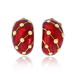 Tiffany & Co. 18k Yellow Gold Red Enamel Banana Jean Schlumberger Earrings