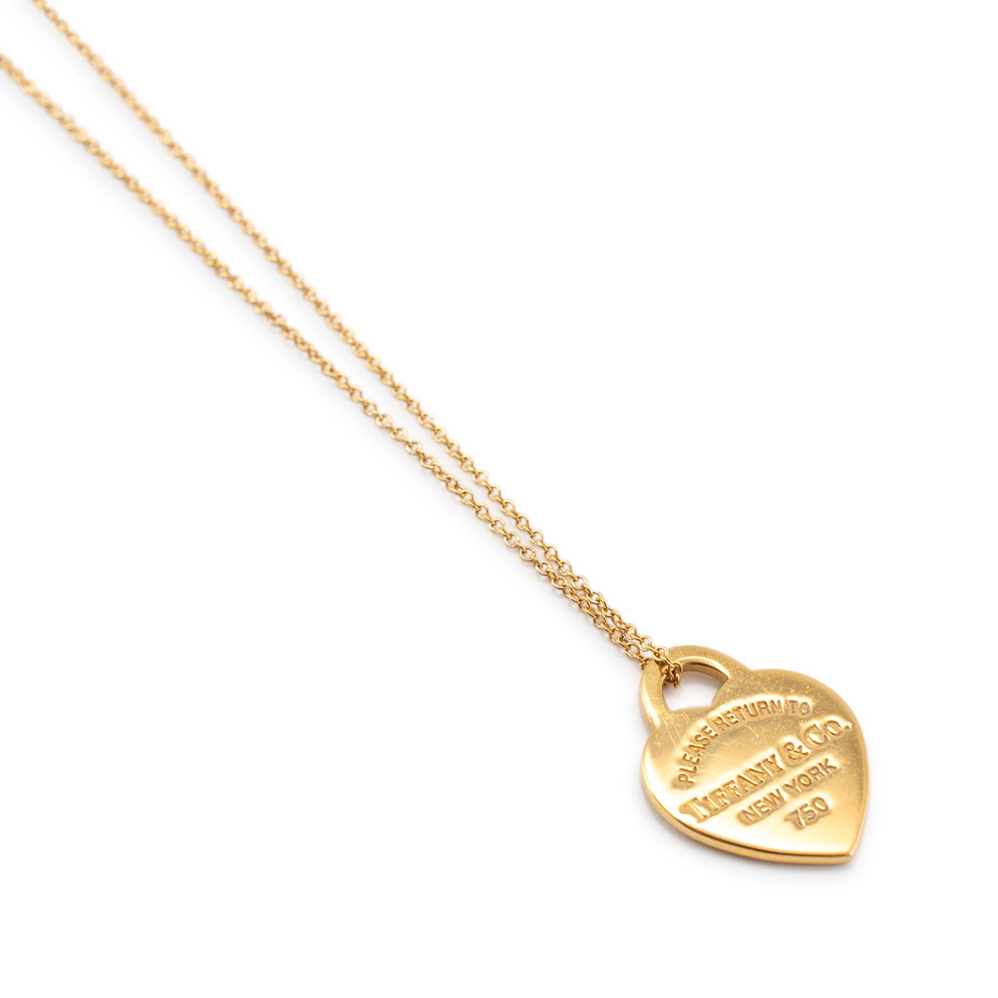 Tiffany & Co. 18 Karat Gelbgold Halskette mit Herz-Tag-Anhänger, Rückgabe an Tiffany im Zustand „Hervorragend“ in Houston, TX