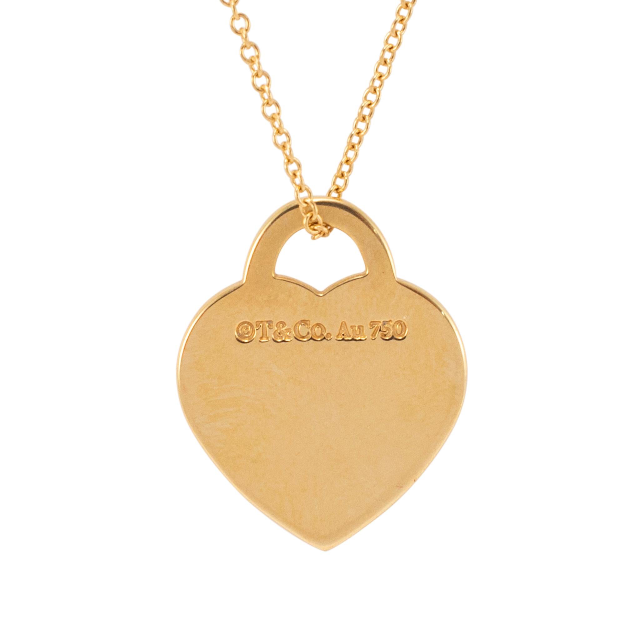 Tiffany & Co. 18 Karat Gelbgold Halskette mit Herz-Tag-Anhänger, Rückgabe an Tiffany Damen