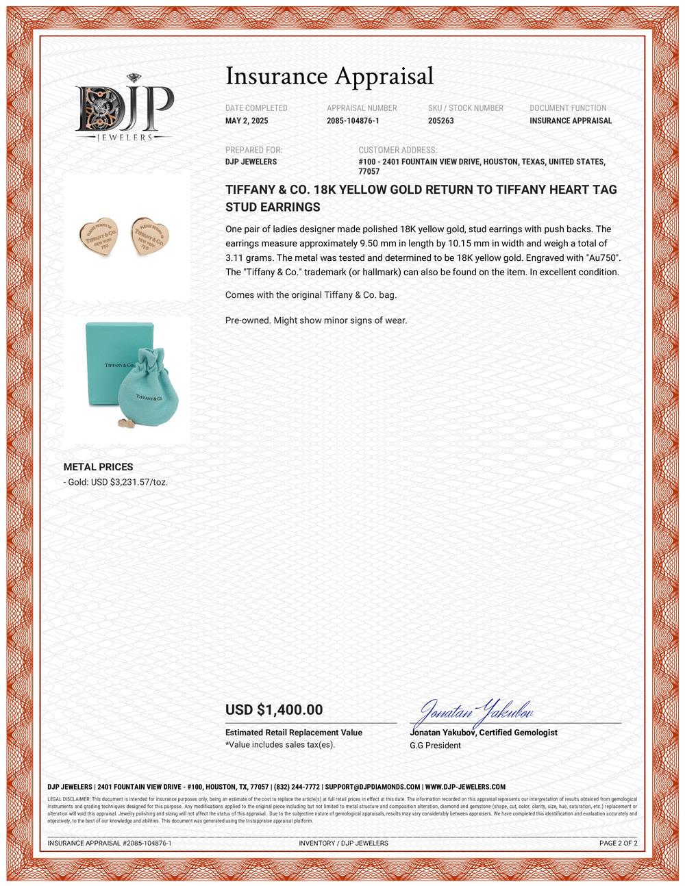 Tiffany & Co. 18K Gelbgold Zurück zu Tiffany Heart Tag Stud Earrings im Angebot 4