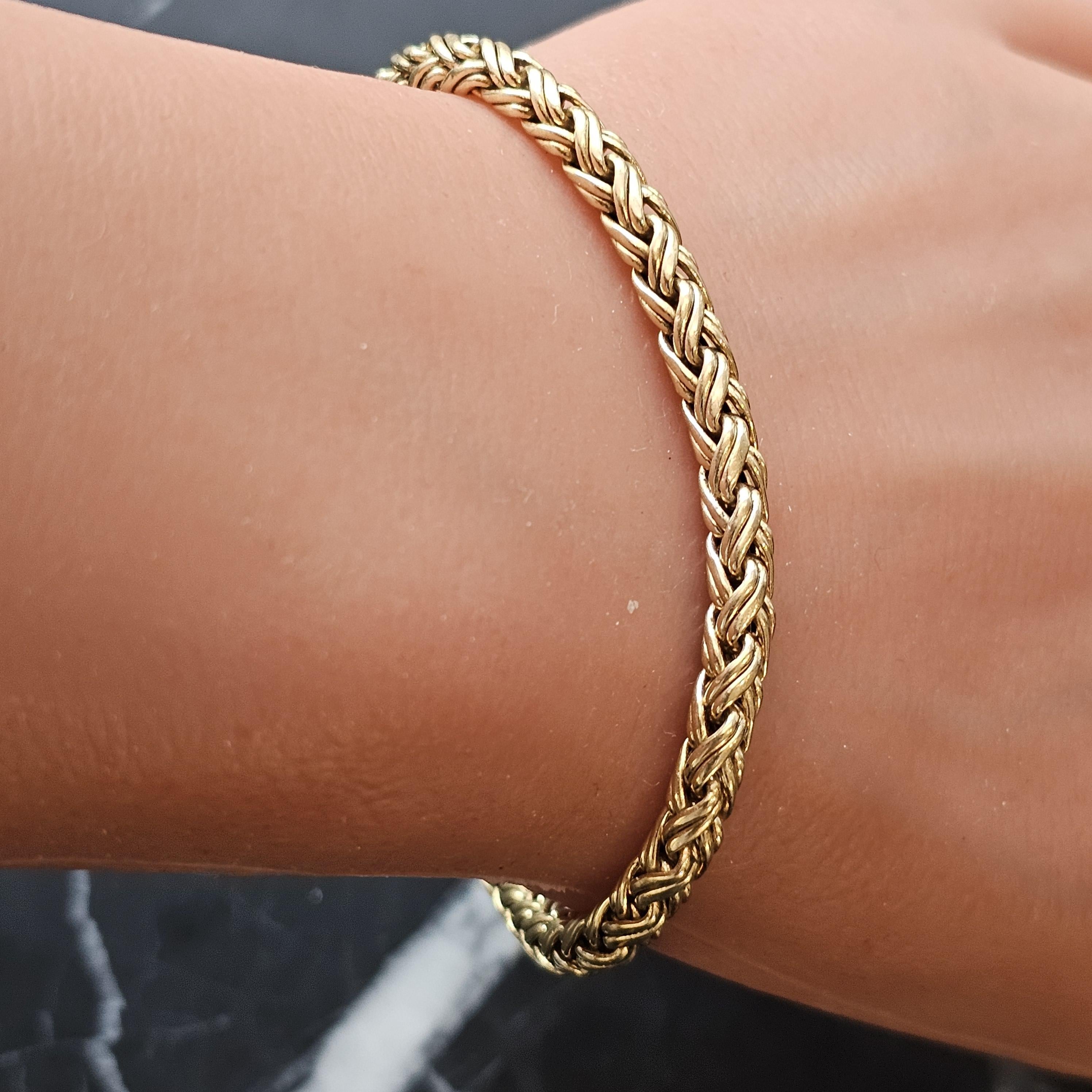Tiffany & Co. 18k Yellow Gold Rope Link Bracelet Russian Wheat Weave 7.5