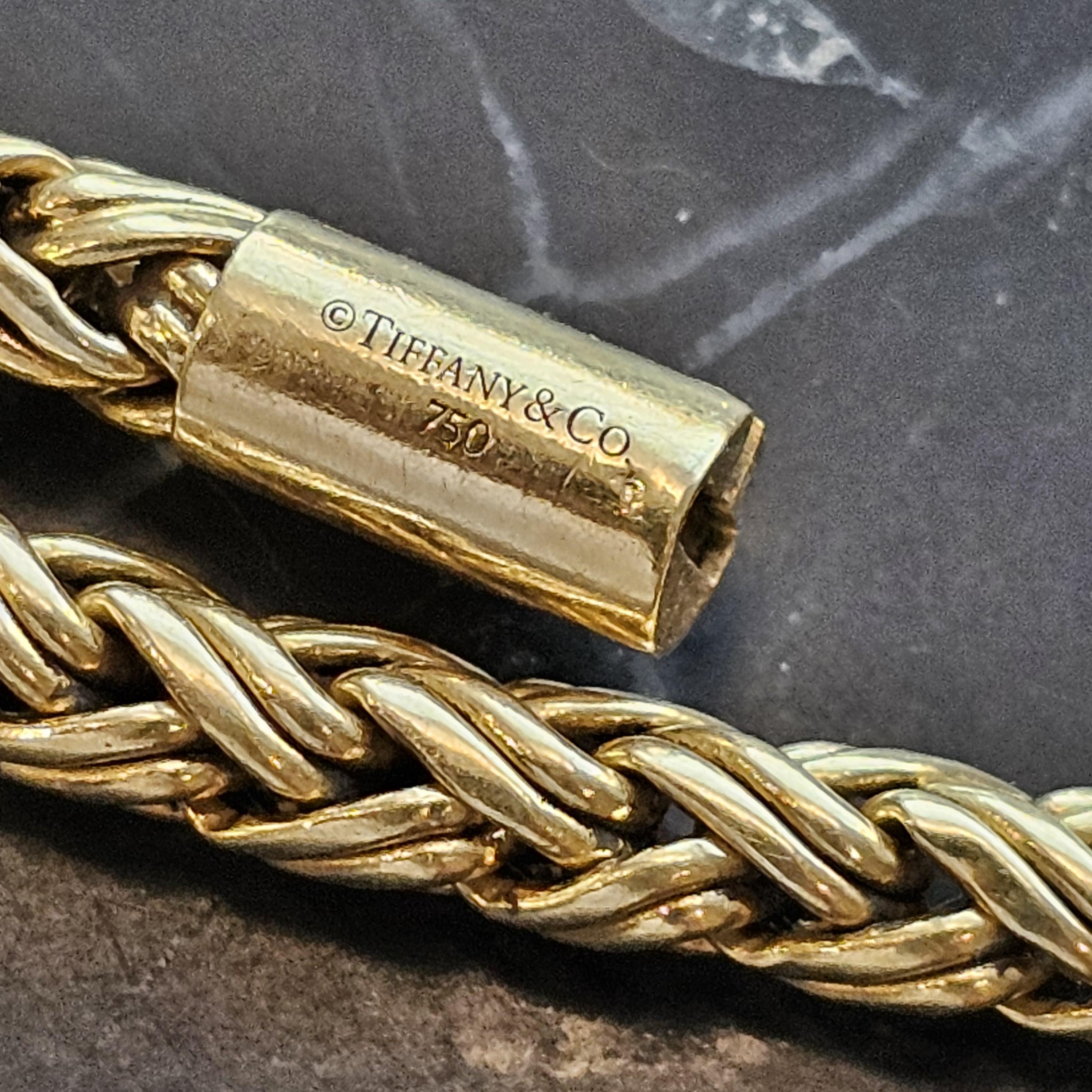 Women's Tiffany & Co. 18k Yellow Gold Rope Link Bracelet Russian Wheat Weave 7.5