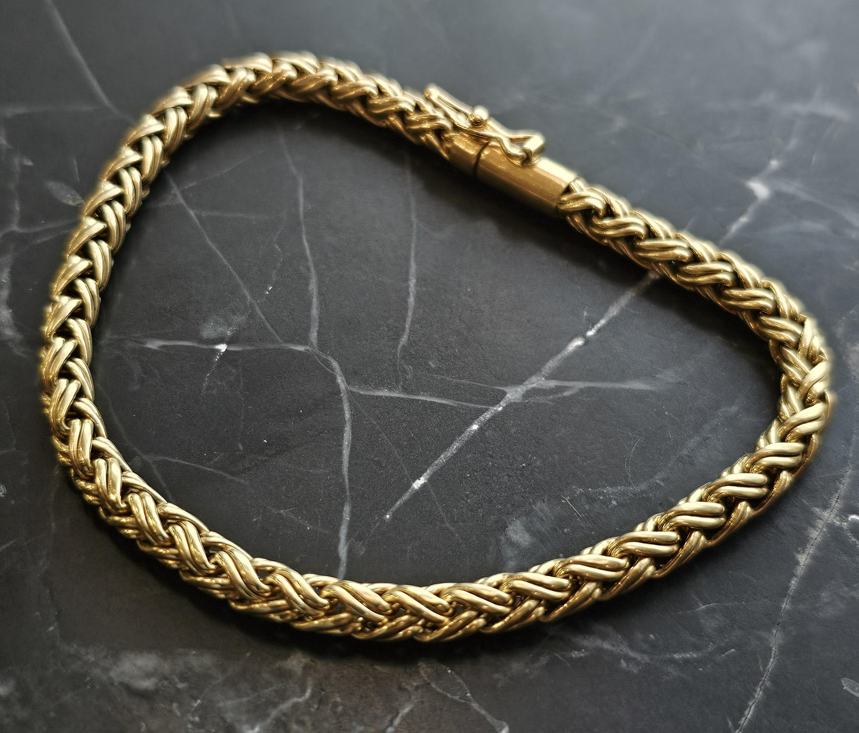 Tiffany & Co. 18k Yellow Gold Rope Link Bracelet Russian Wheat Weave 7.5