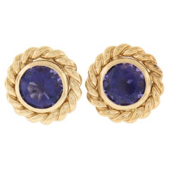 Tiffany & Co. 18k Yellow Gold Round Amethyst Braided Borders Halo Stud Earrings