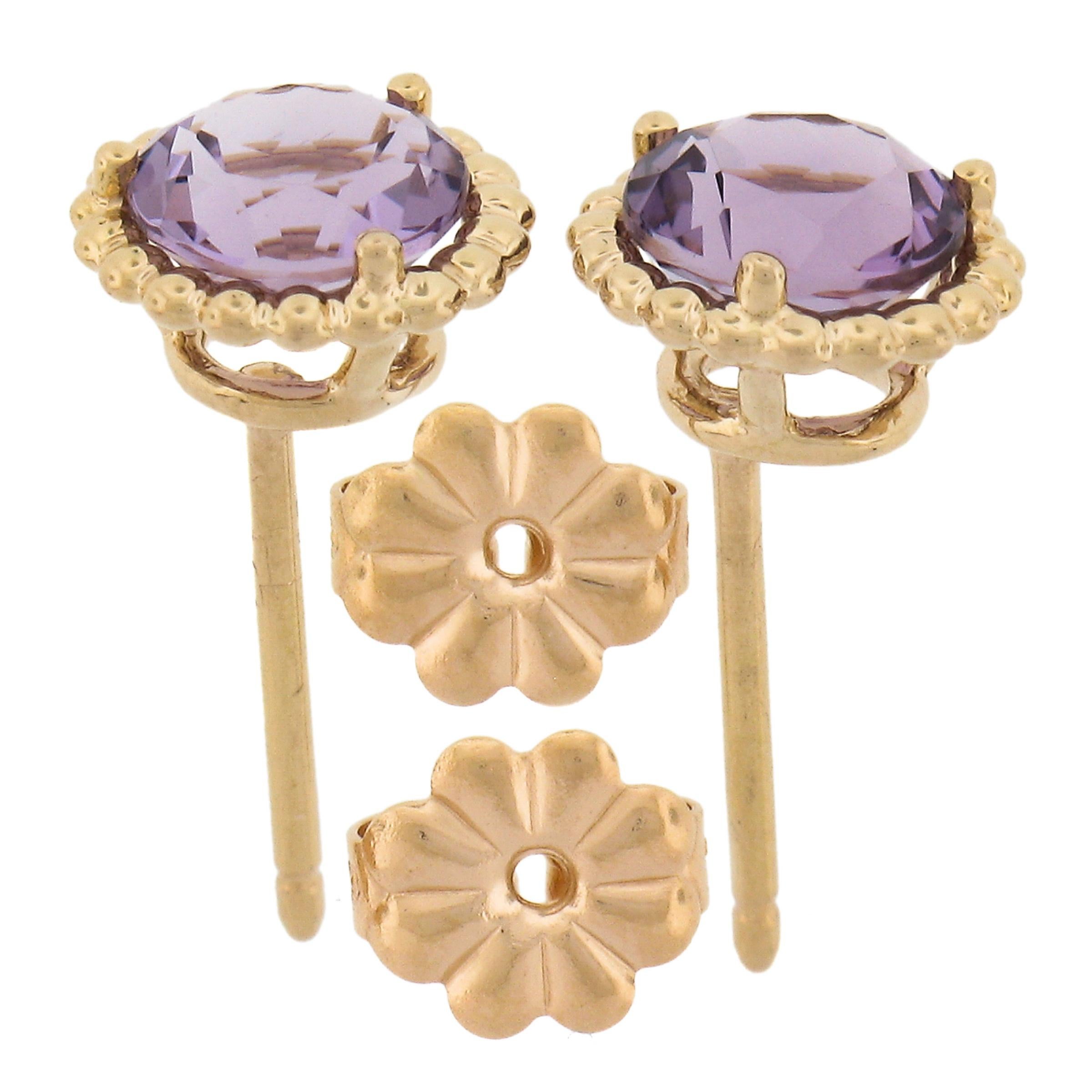Tiffany & Co. 18K Yellow Gold Round Amethyst Solitaire Bead Frame Stud Earrings 1