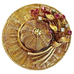 TIFFANY & CO., 18K Yellow Gold, Ruby and Diamond Brooch