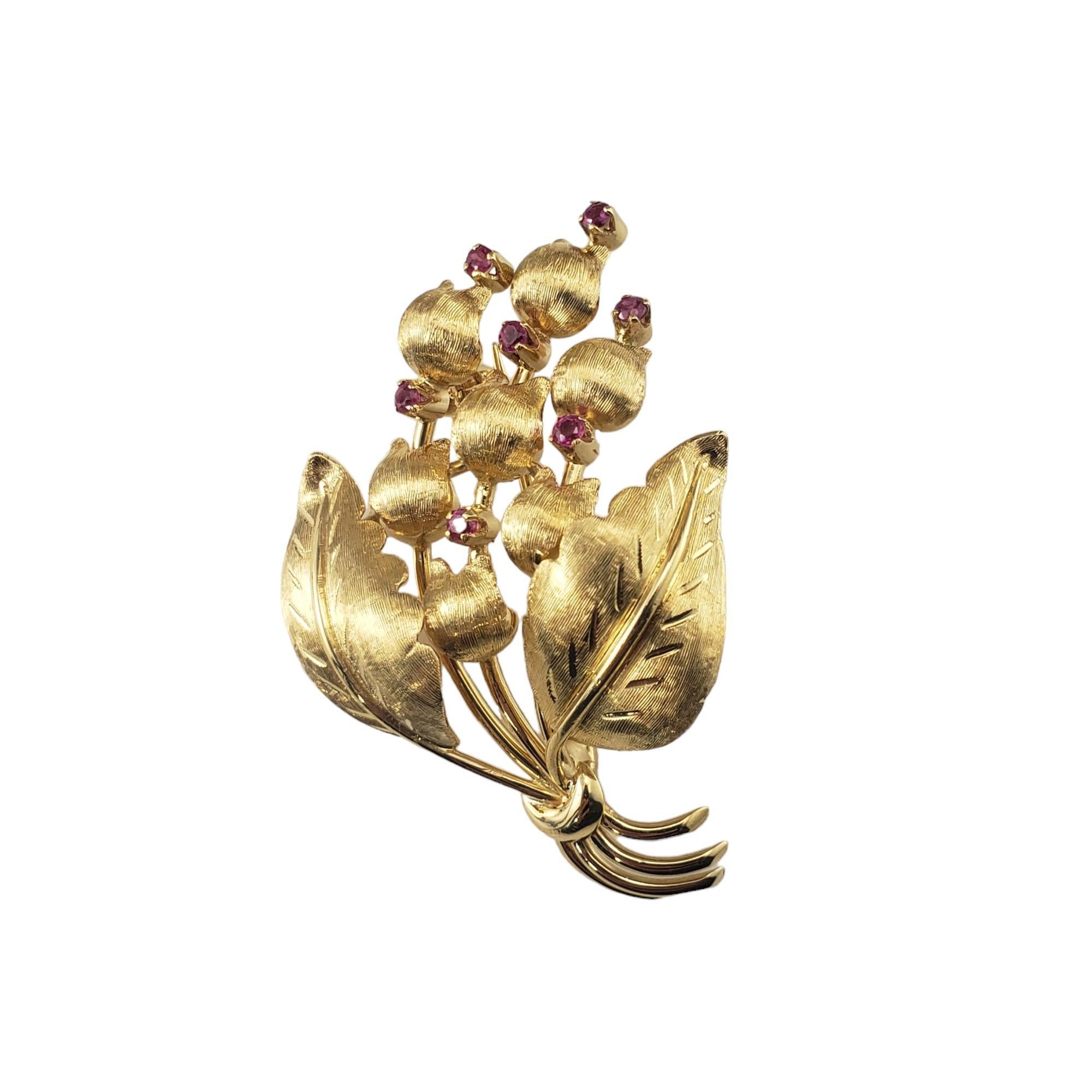 Tiffany & Co. 18K Yellow Gold Ruby Lily of the Valley Brooch #16846 In Good Condition For Sale In Washington Depot, CT