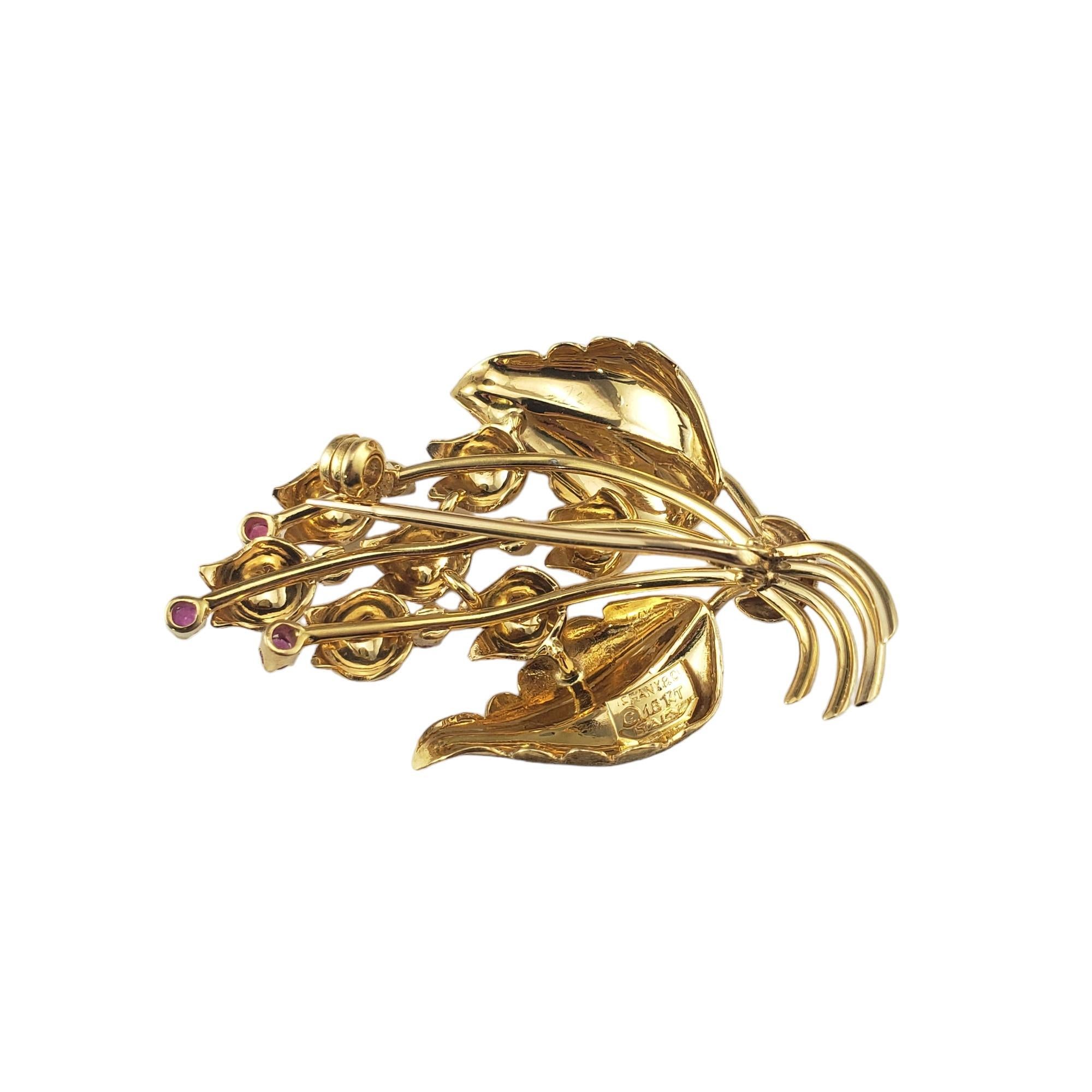 Women's Tiffany & Co. 18K Yellow Gold Ruby Lily of the Valley Brooch #16846 For Sale