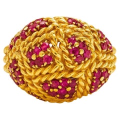 Tiffany & Co. 18K Yellow Gold Ruby Oversized Dome Cluster Ring Circa 1970s