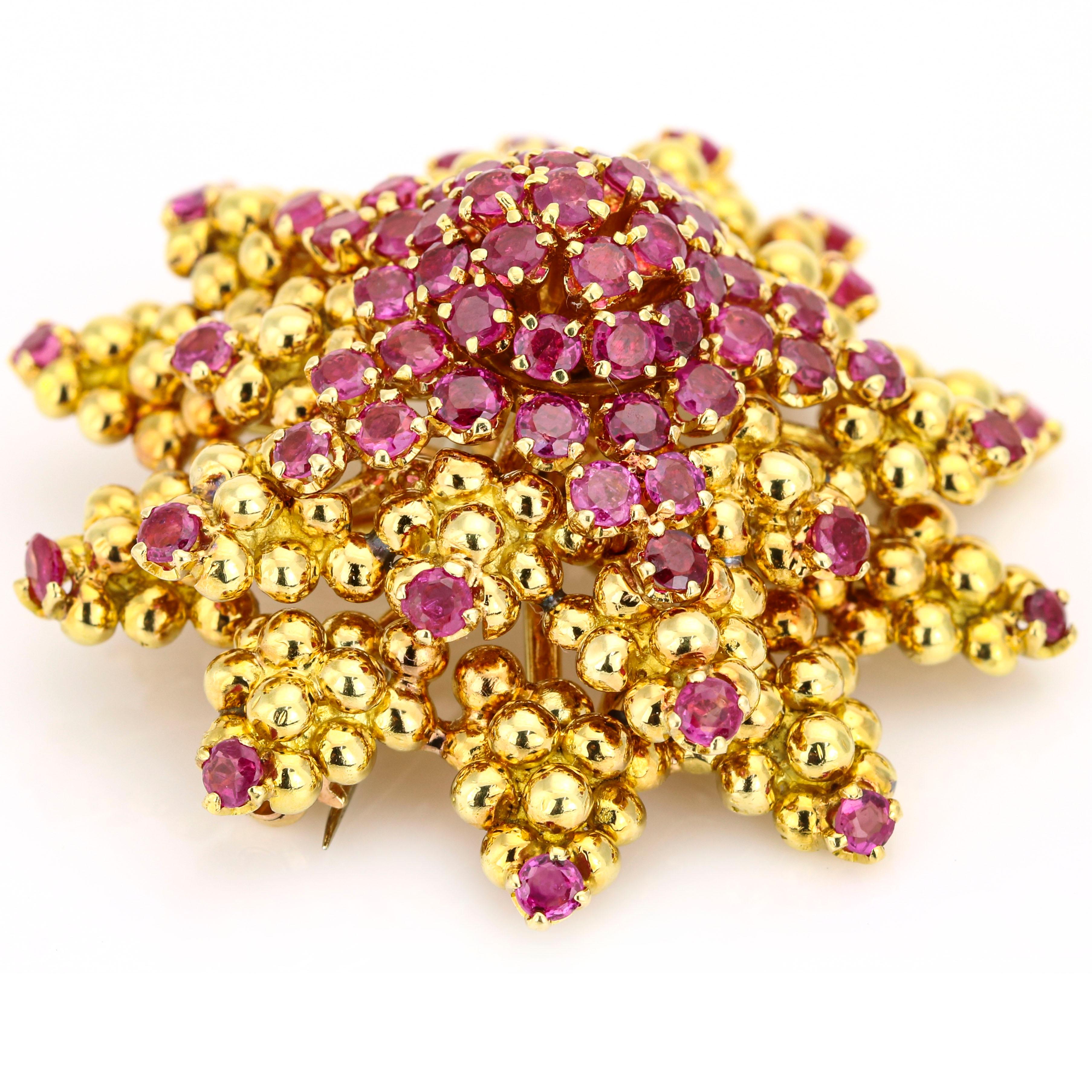 Women's Tiffany & Co. 18 Karat Yellow Gold Ruby Sun Starfish Brooch For Sale