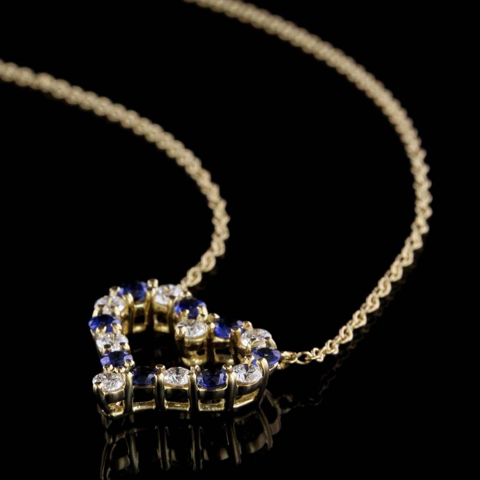 Tiffany & Co. 18 Karat Yellow Gold Sapphire and Diamond Heart Pendant In Excellent Condition In Nashua, NH
