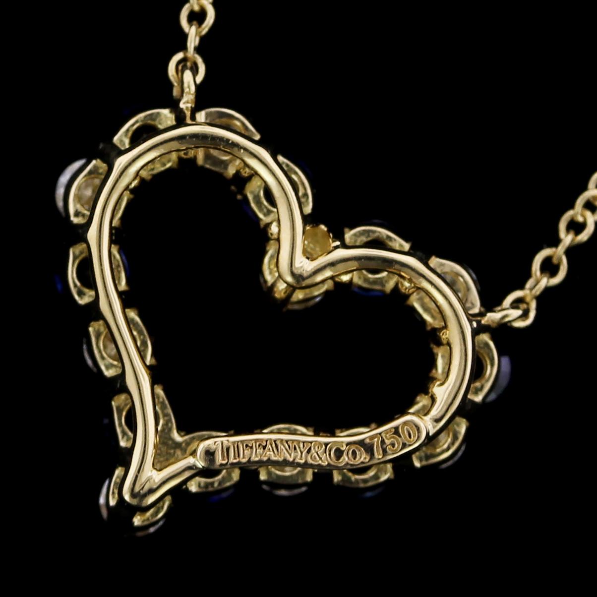 Women's Tiffany & Co. 18 Karat Yellow Gold Sapphire and Diamond Heart Pendant