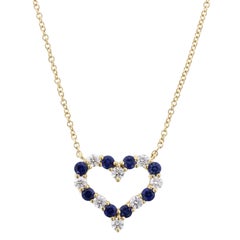 Tiffany & Co. 18 Karat Yellow Gold Sapphire and Diamond Heart Pendant