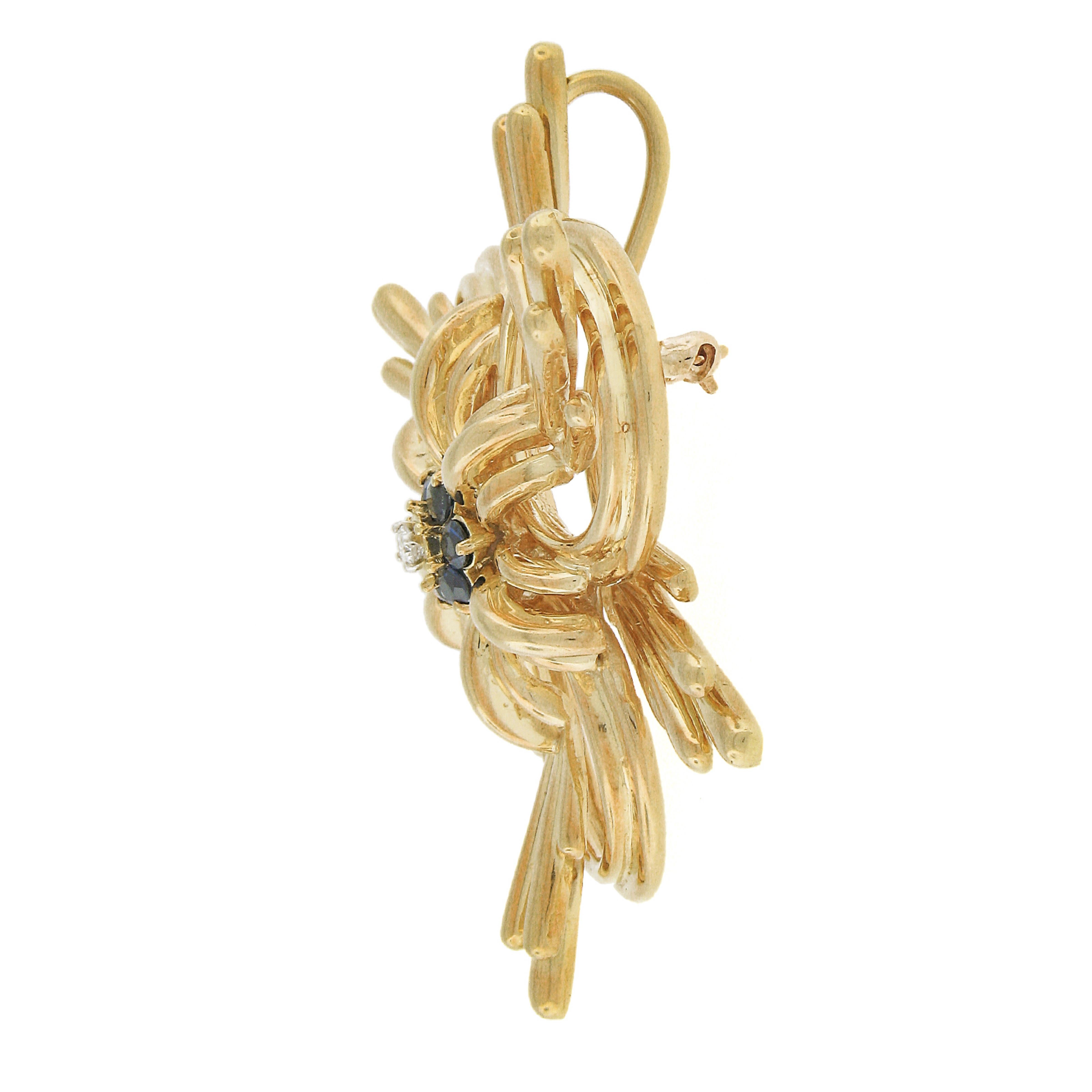 Tiffany & Co. 18k Yellow Gold Sapphire and Diamond Large Floral Brooch Pendant In Excellent Condition For Sale In Montclair, NJ