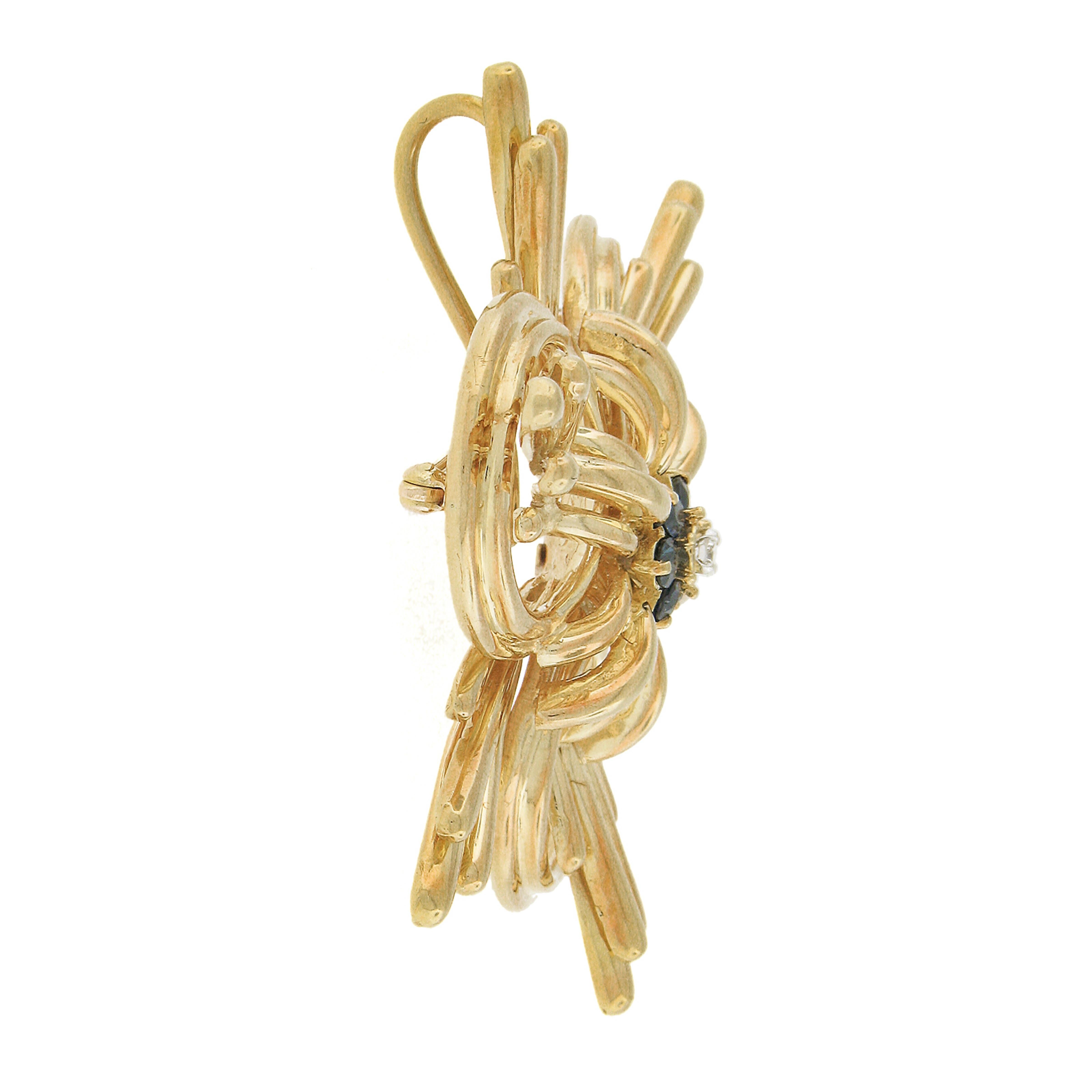 Women's Tiffany & Co. 18k Yellow Gold Sapphire and Diamond Large Floral Brooch Pendant For Sale