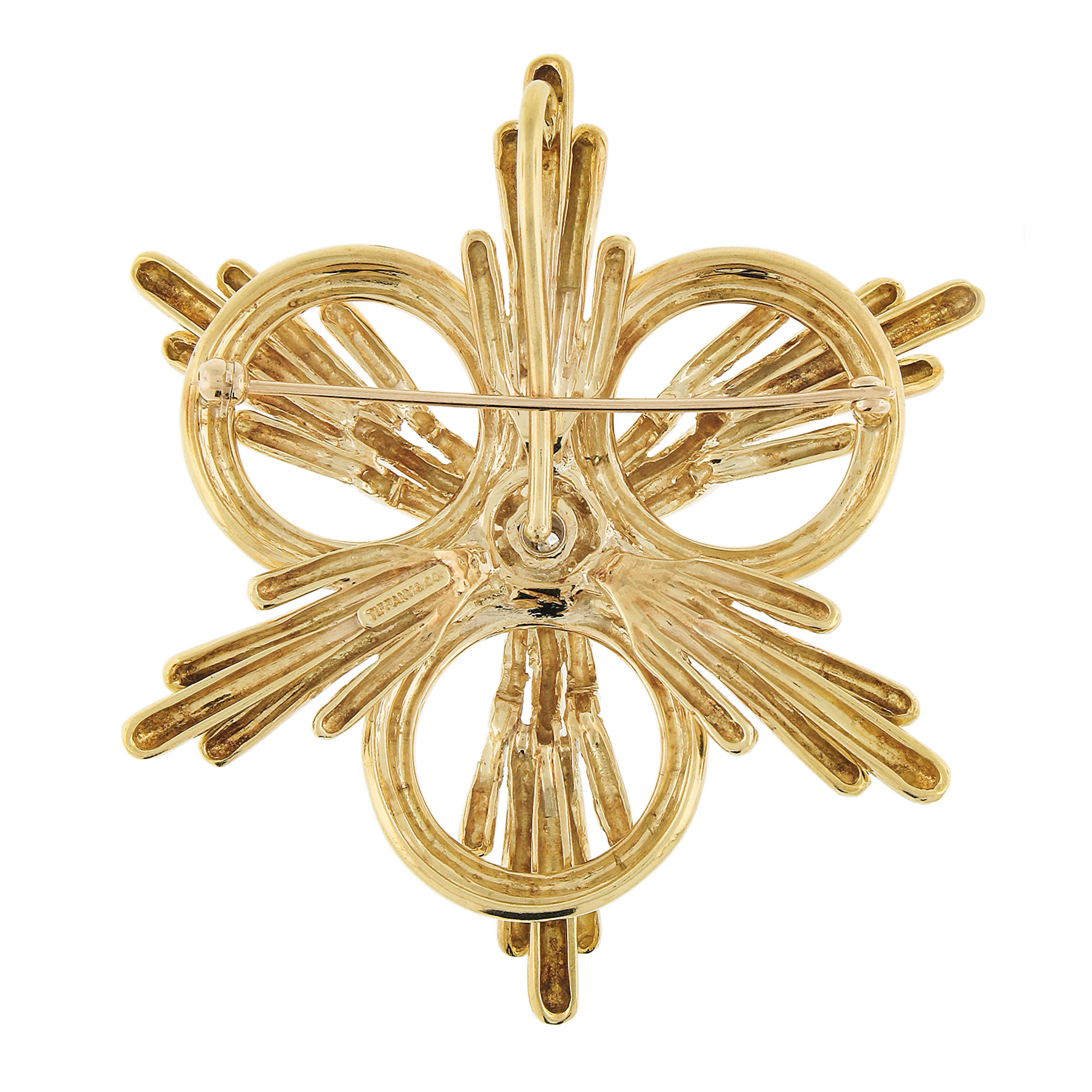 Tiffany & Co. 18k Yellow Gold Sapphire and Diamond Large Floral Brooch Pendant For Sale 1