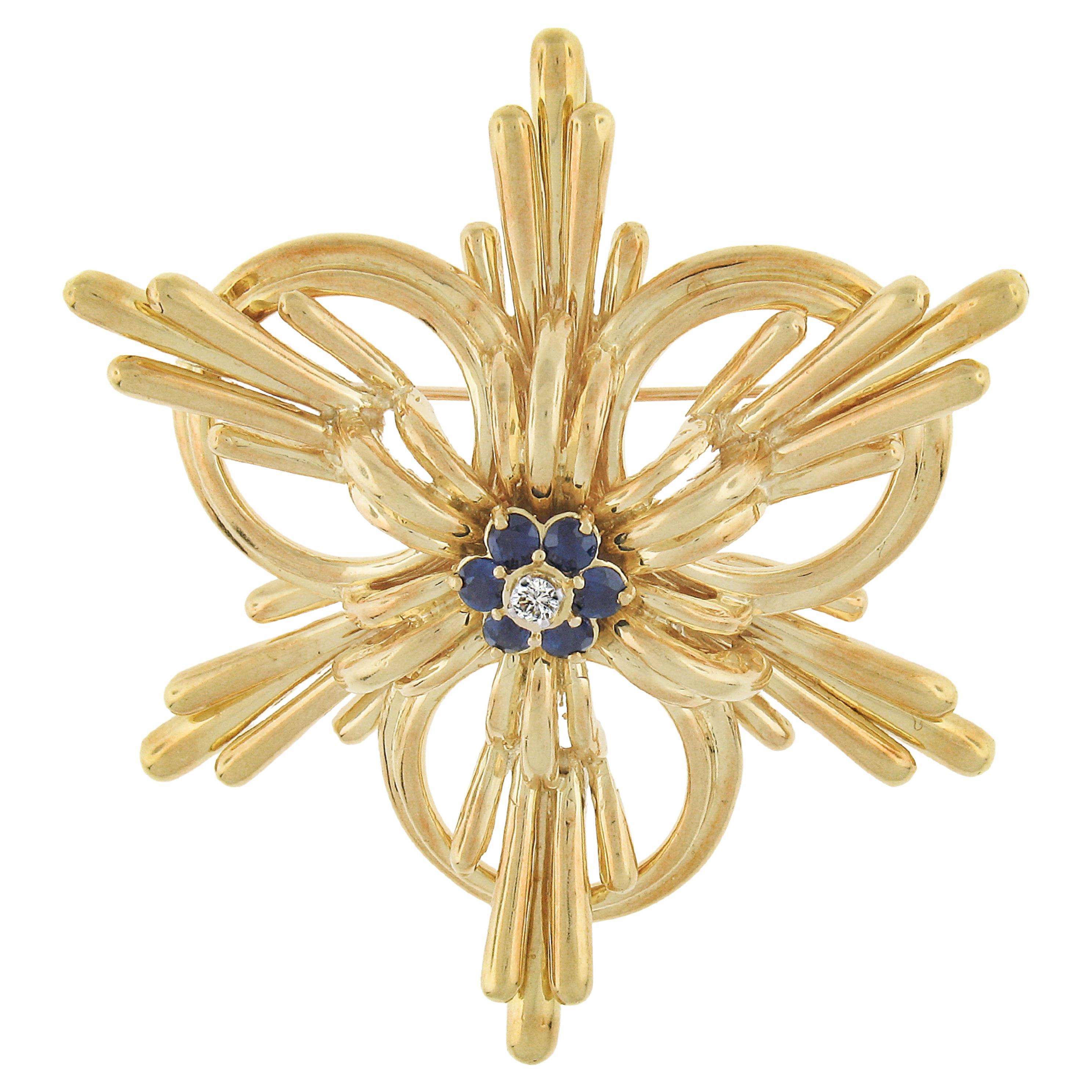 Tiffany & Co. 18k Yellow Gold Sapphire and Diamond Large Floral Brooch Pendant