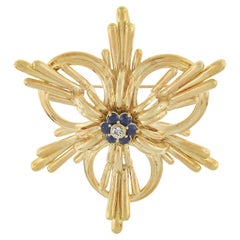 Tiffany & Co. 18k Yellow Gold Sapphire and Diamond Large Floral Brooch Pendant
