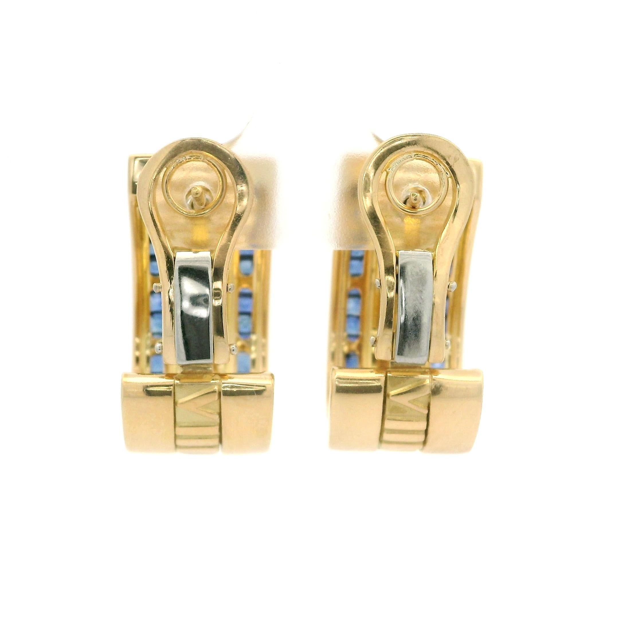 Tiffany & Co. 18k Yellow Gold Sapphire Atlas Roman Numeral Cuff Earrings In Excellent Condition In Montclair, NJ