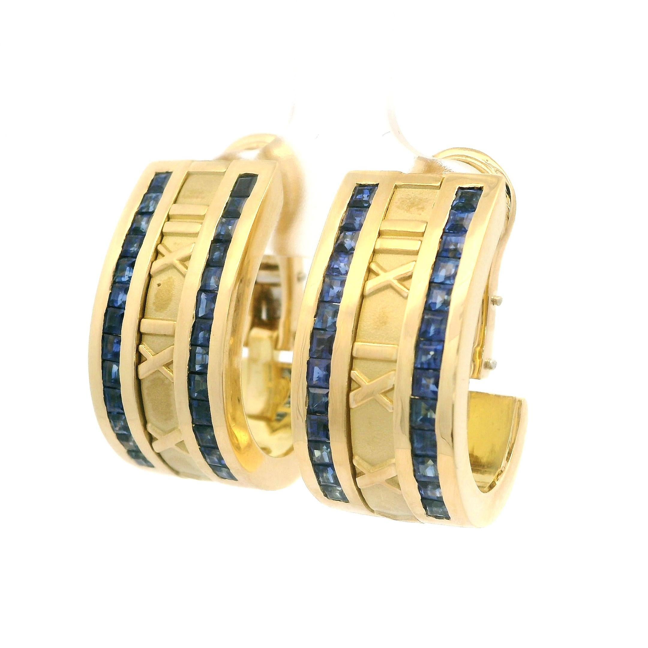 Women's Tiffany & Co. 18k Yellow Gold Sapphire Atlas Roman Numeral Cuff Earrings