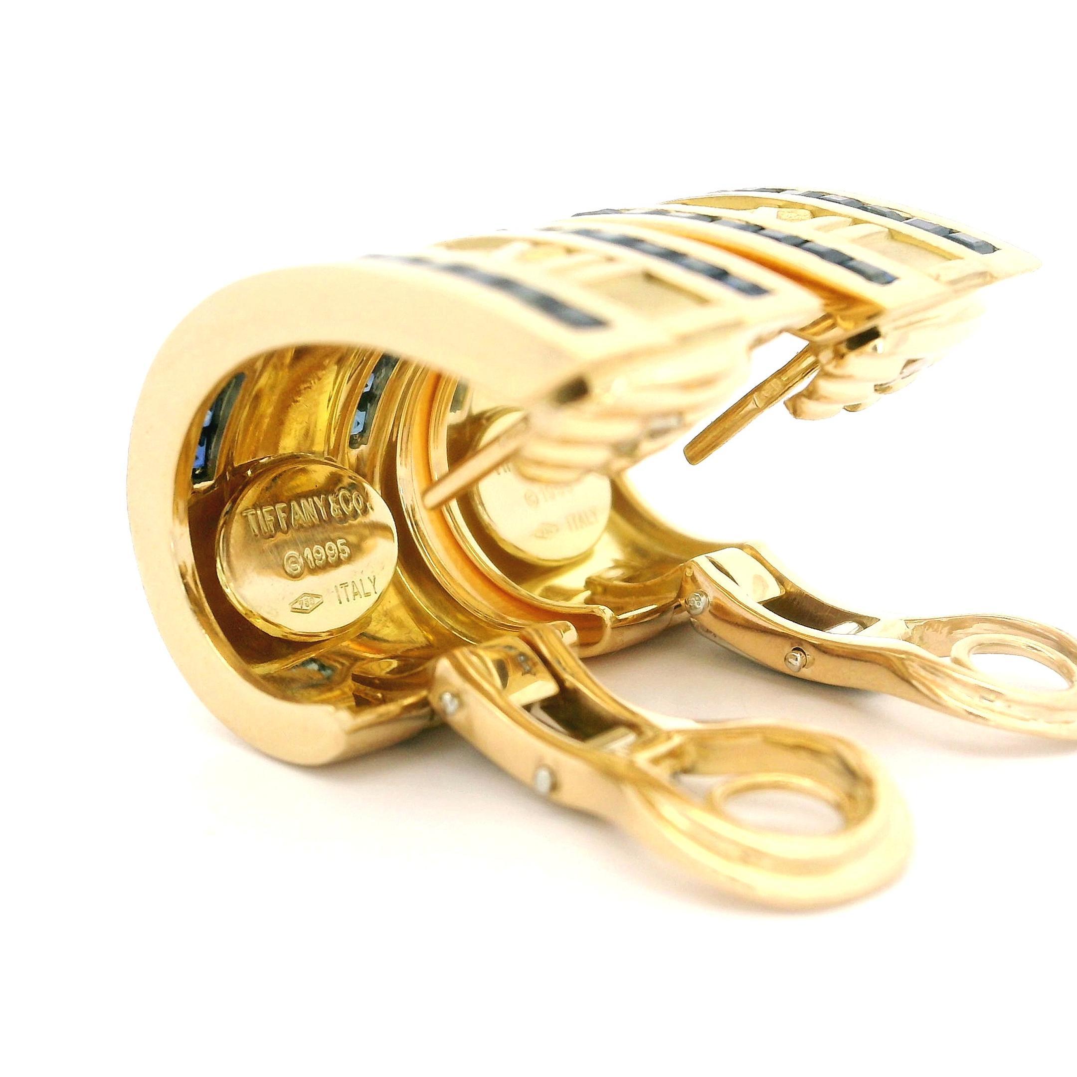 Tiffany & Co. 18k Yellow Gold Sapphire Atlas Roman Numeral Cuff Earrings 2
