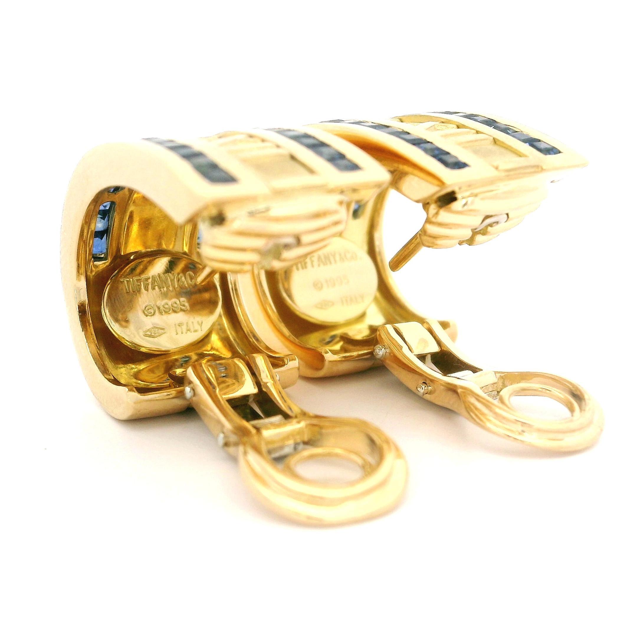 Tiffany & Co. 18k Yellow Gold Sapphire Atlas Roman Numeral Cuff Earrings 3
