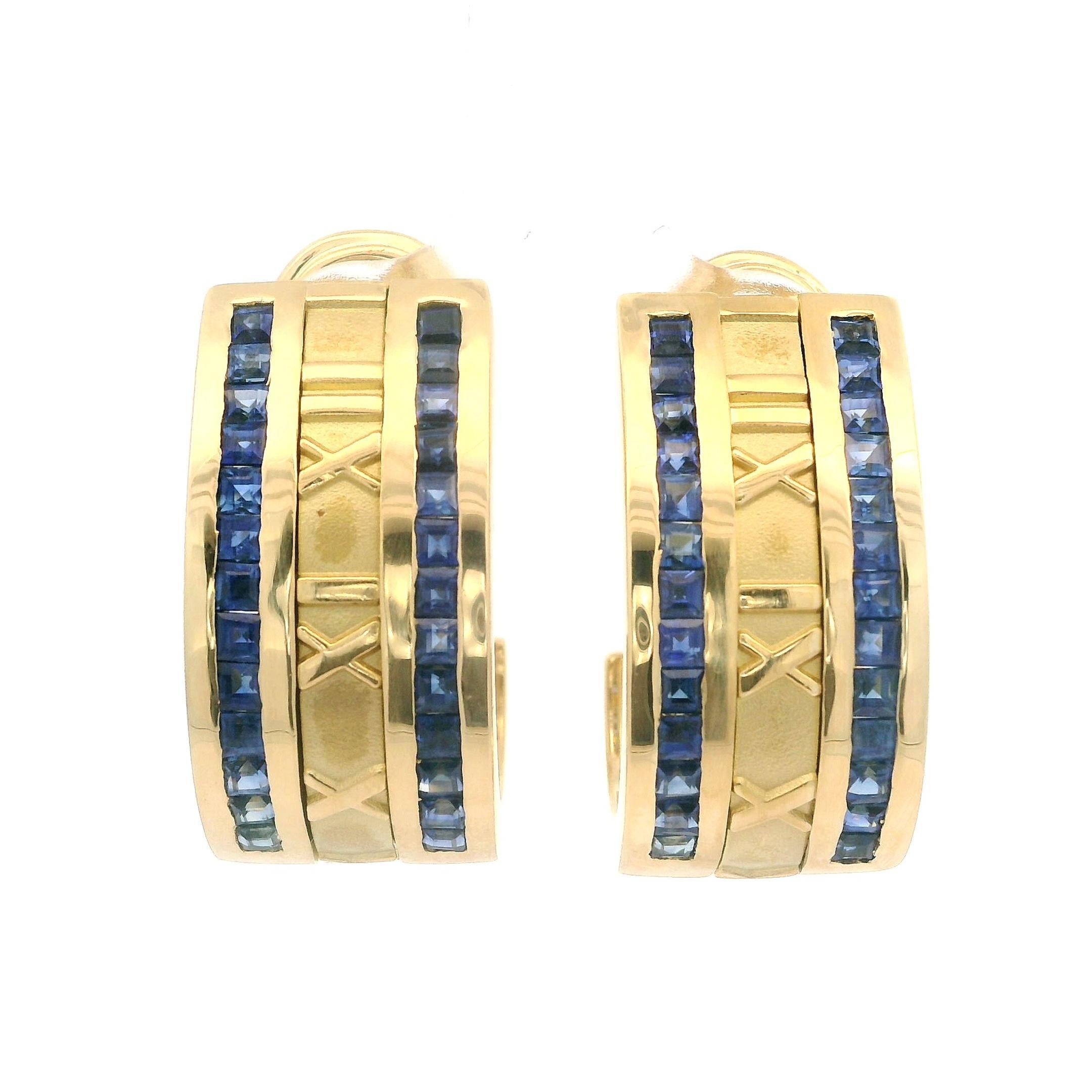 Tiffany & Co. 18k Yellow Gold Sapphire Atlas Roman Numeral Cuff Earrings 4
