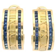 Tiffany & Co. 18k Yellow Gold Sapphire Atlas Roman Numeral Cuff Earrings
