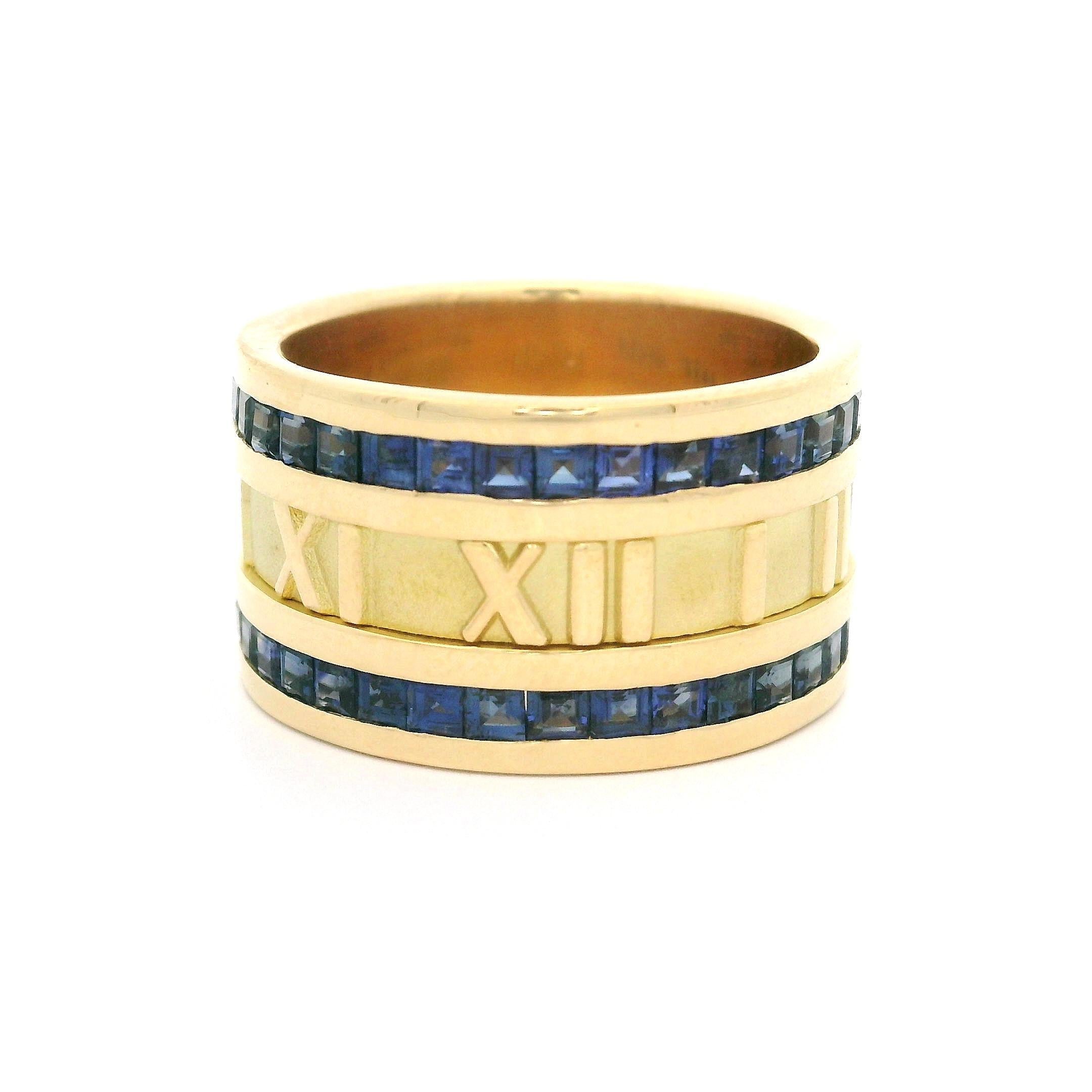 Tiffany & Co. 18k Yellow Gold Sapphire Atlas Wide Roman Numeral Band Ring 1