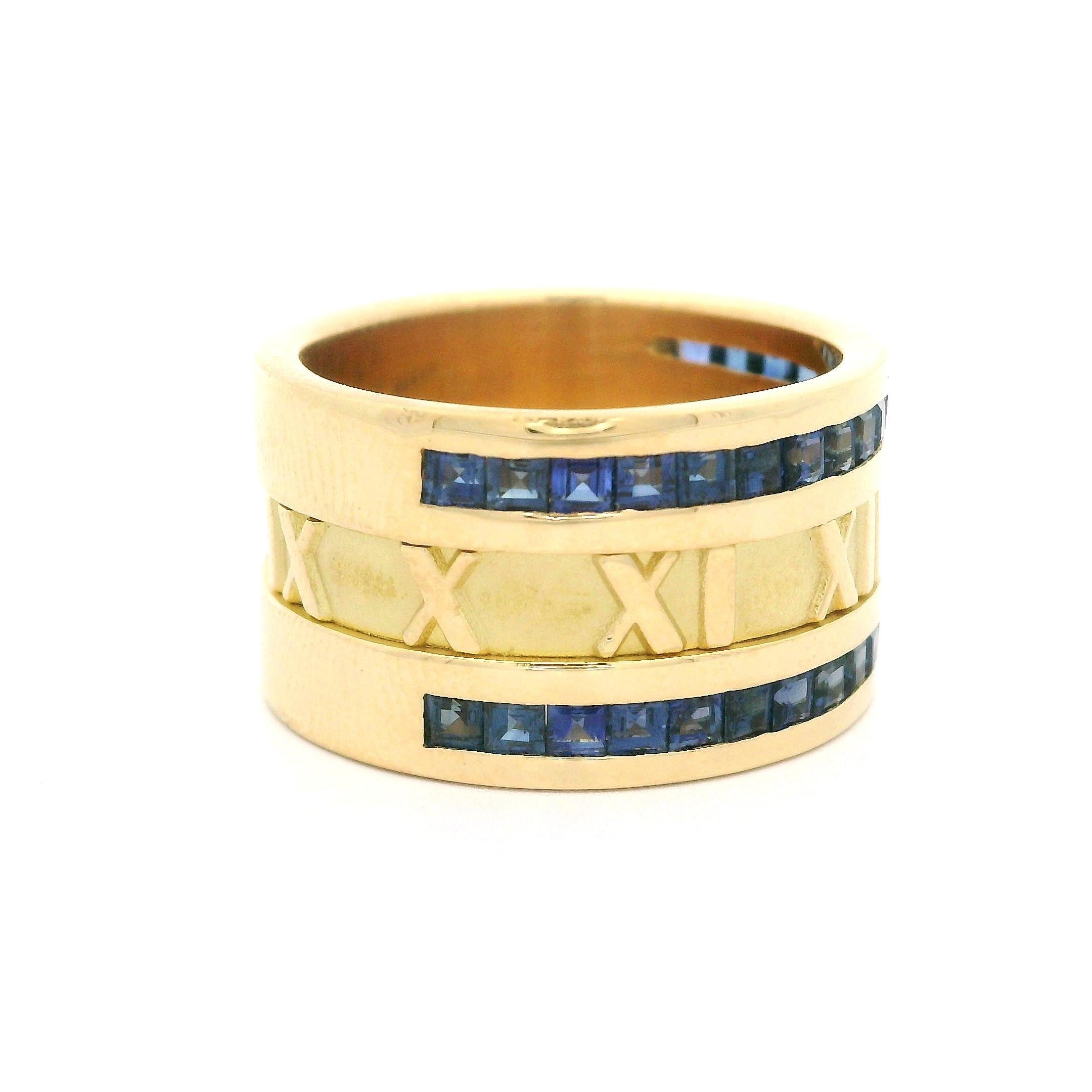 Tiffany & Co. 18k Yellow Gold Sapphire Atlas Wide Roman Numeral Band Ring 3