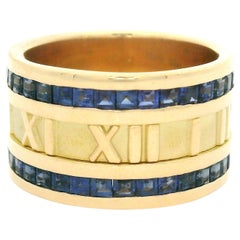 Tiffany & Co. 18k Yellow Gold Sapphire Atlas Wide Roman Numeral Band Ring