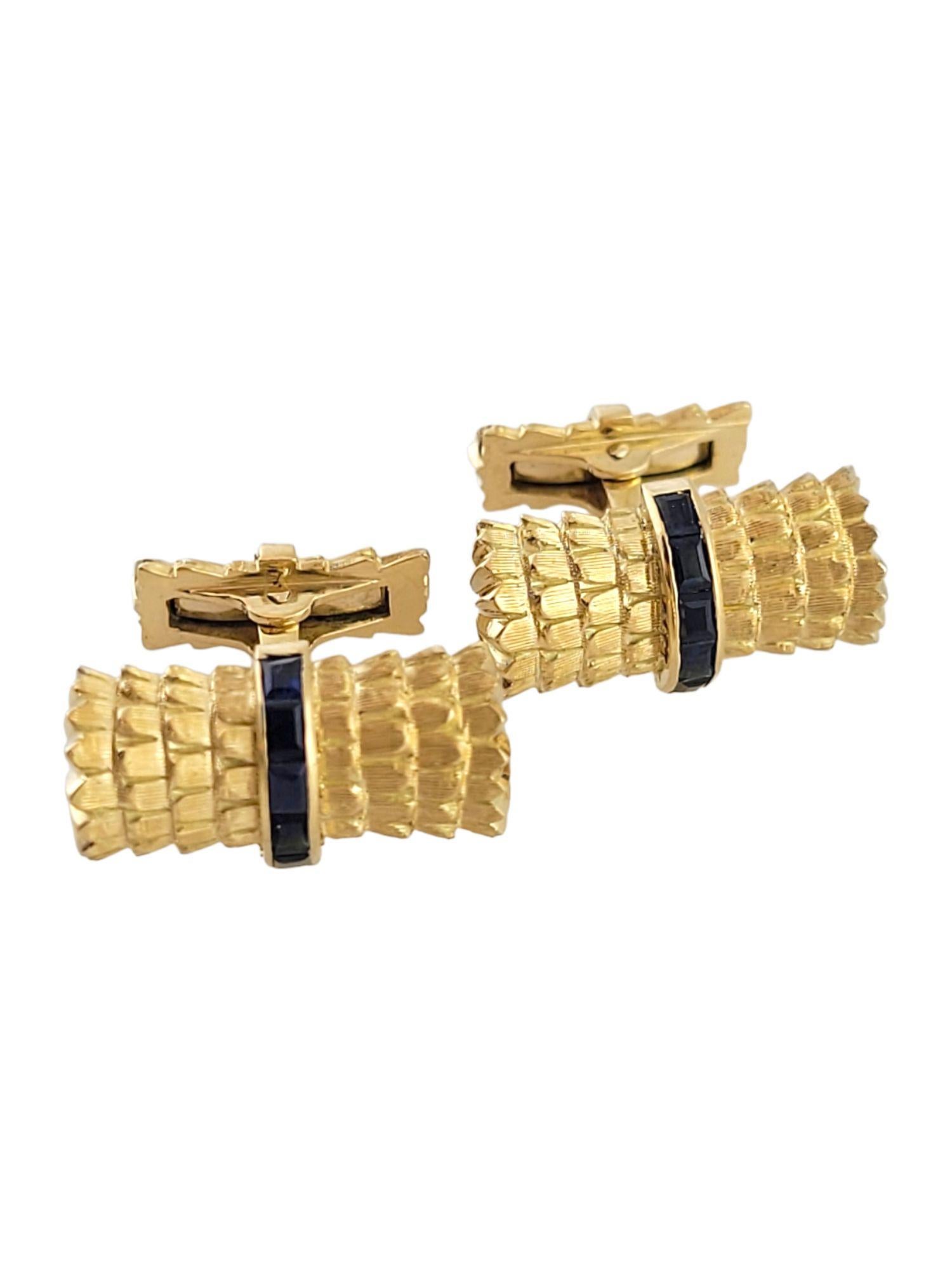 Men's Tiffany & Co 18K Yellow Gold & Sapphire Cufflink and Stud Set #14812 For Sale