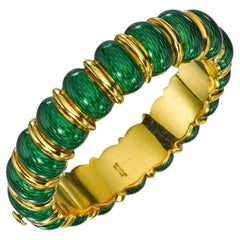 Tiffany & Co. 18k Yellow Gold & Scalloped Green Enamel Bangle Bracelet, Size 6.5