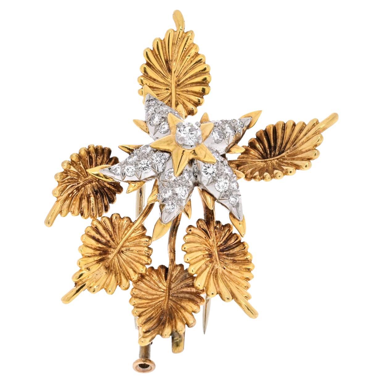 Tiffany & Co. 18K Yellow Gold Schlumberger Diamond Foliage Brooch