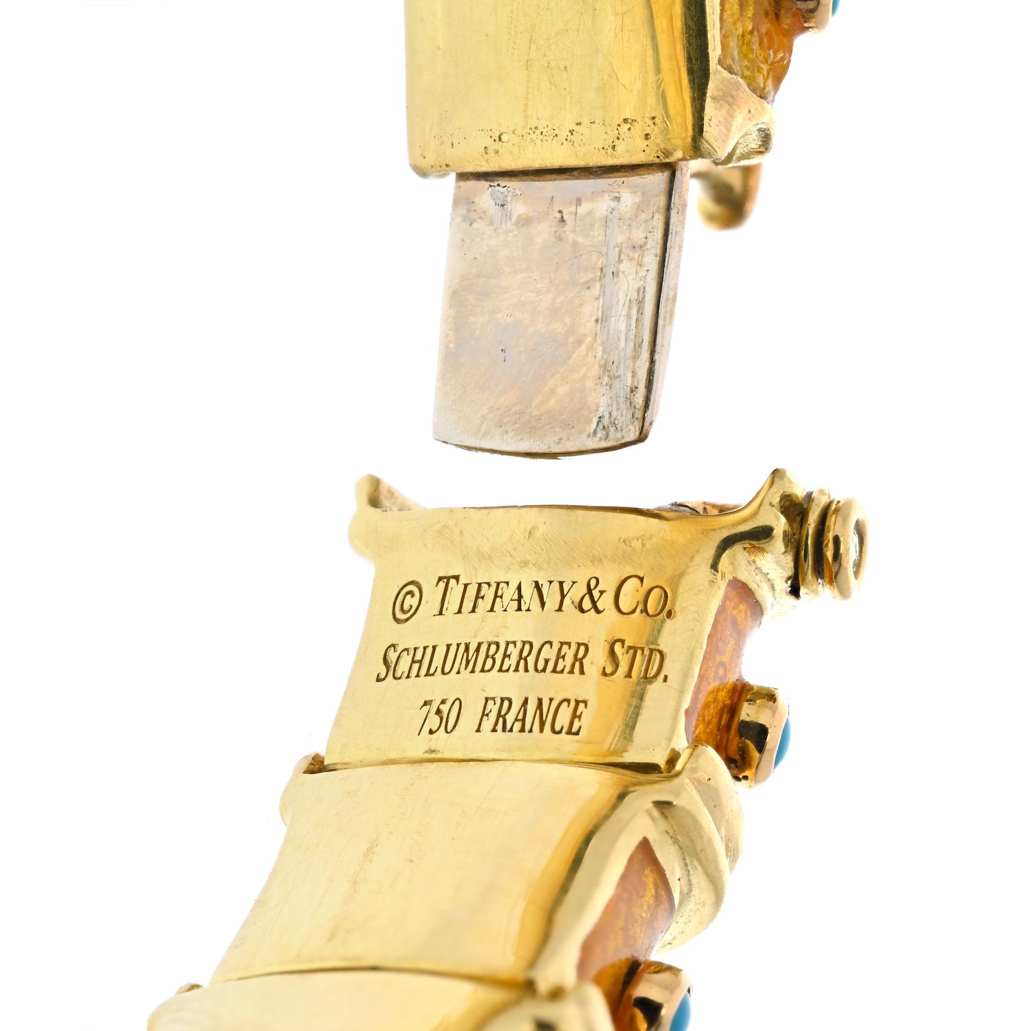 Modern Tiffany & Co. 18K Yellow Gold Schlumberger Enamel, Turquoise Bracelet