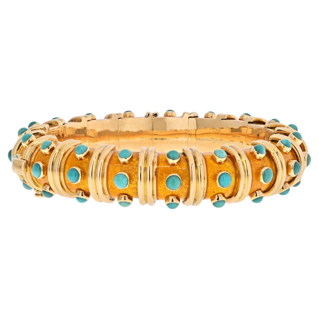 Tiffany & Co. 18K Yellow Gold Schlumberger Enamel, Turquoise Bracelet