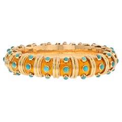 Vintage Tiffany & Co. 18K Yellow Gold Schlumberger Enamel, Turquoise Bracelet