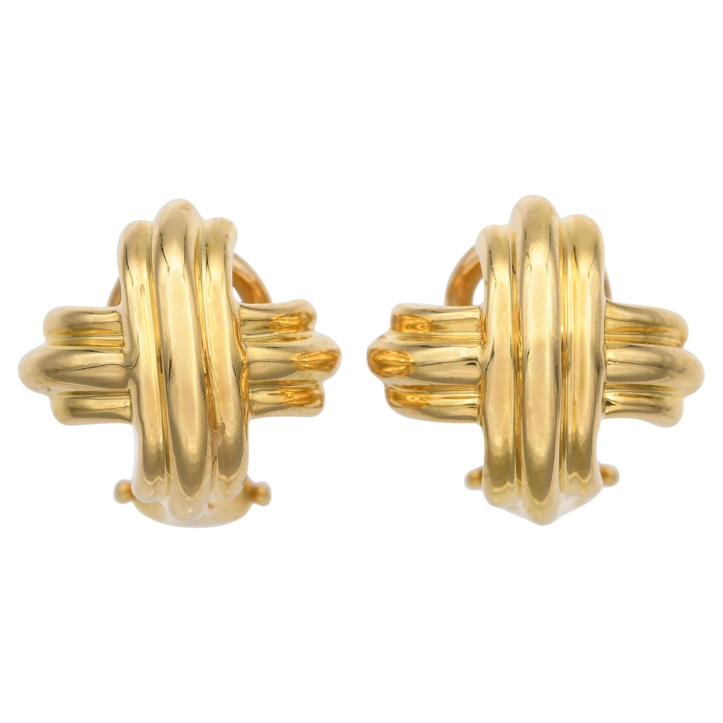 Orecchini Tiffany & Co. in oro giallo 18k a forma di croce X in vendita