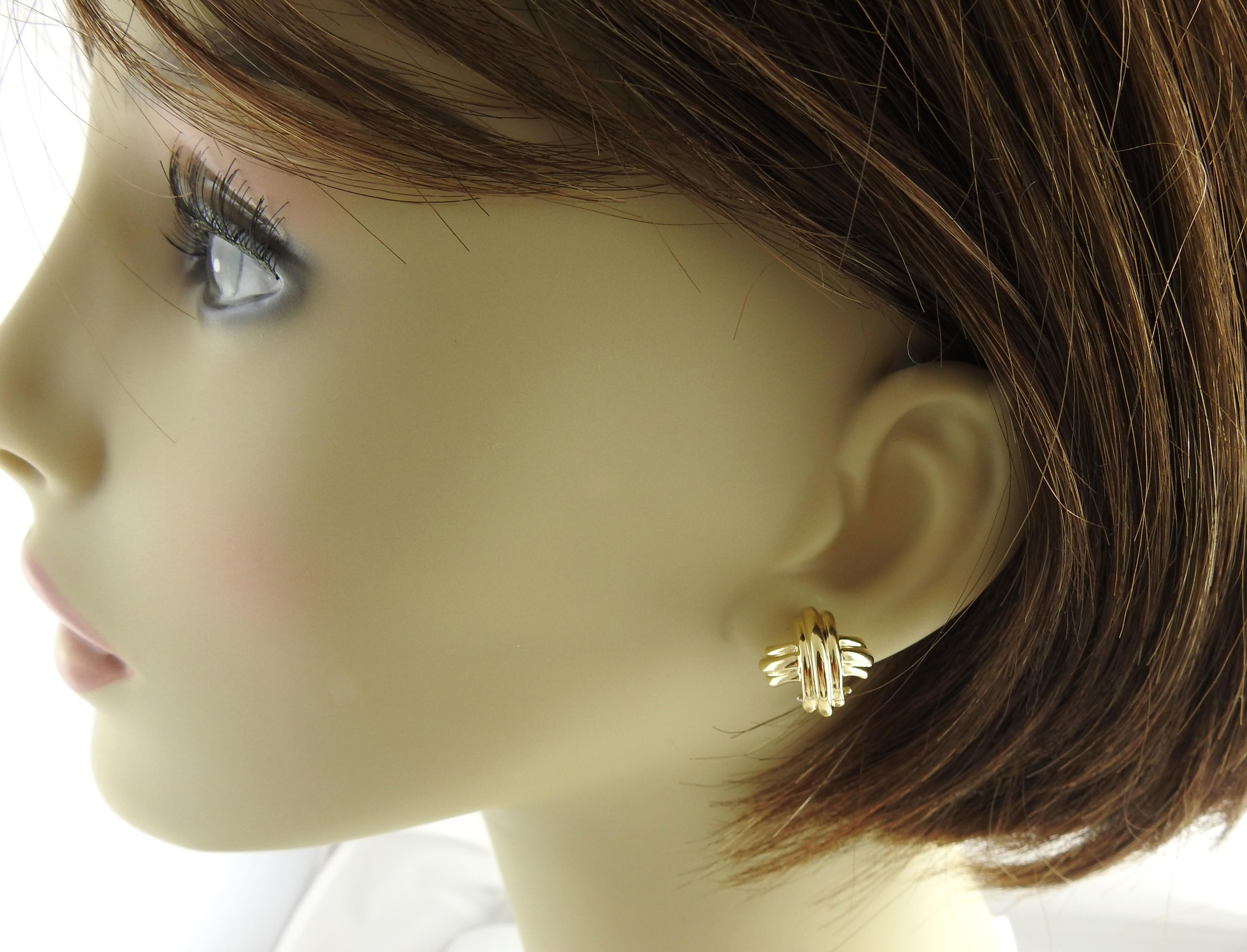 Tiffany & Co. 18K Yellow Gold Signature X Crossover Earrings Omega Back w/box 2