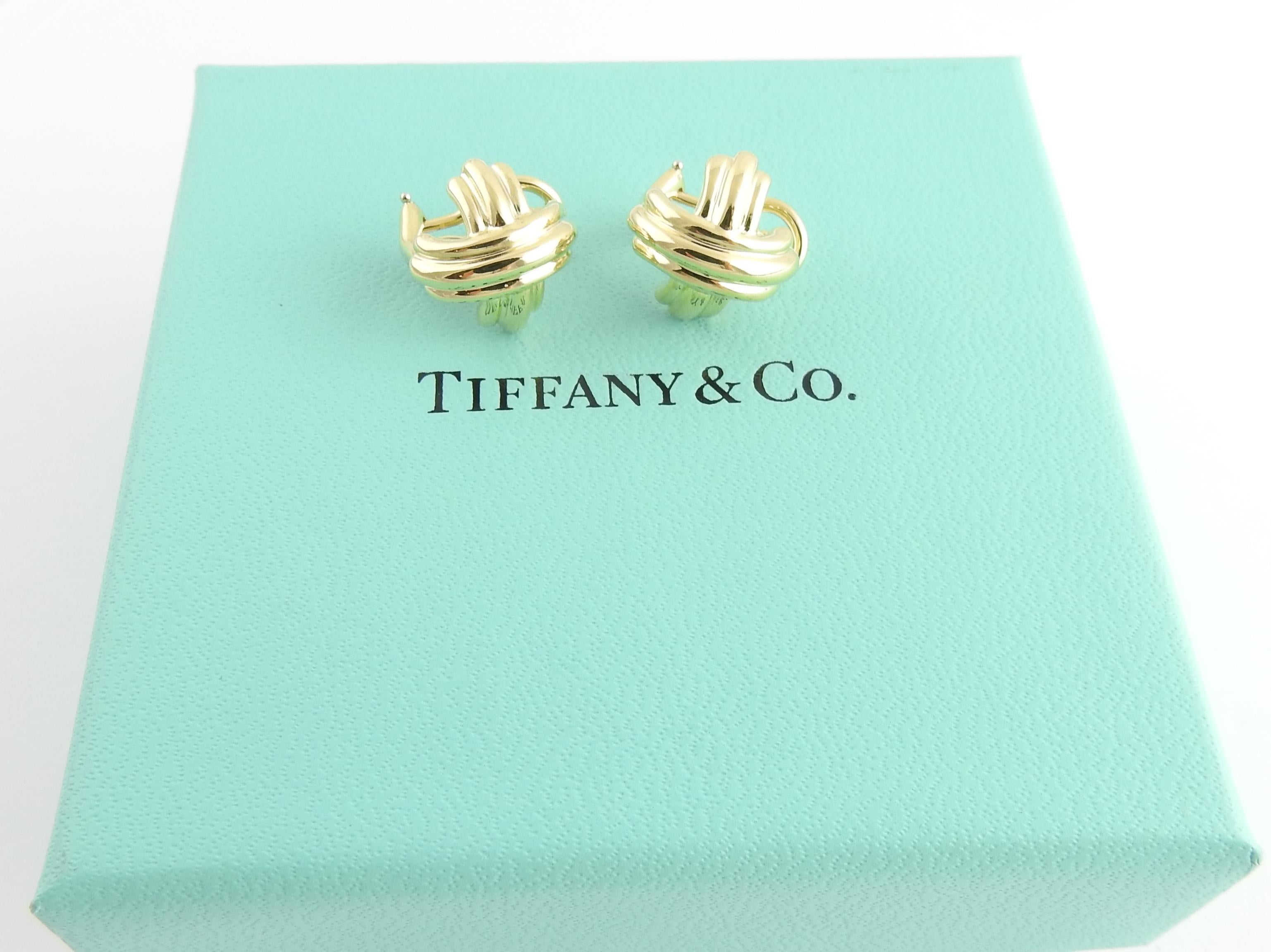 Tiffany & Co. 18K Yellow Gold Signature X Crossover Earrings Omega Back w/box 3