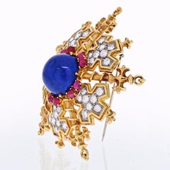 Tiffany & Co. 18k Yellow Gold Snowflake with Lapis, Rubies and Diamonds Brooch