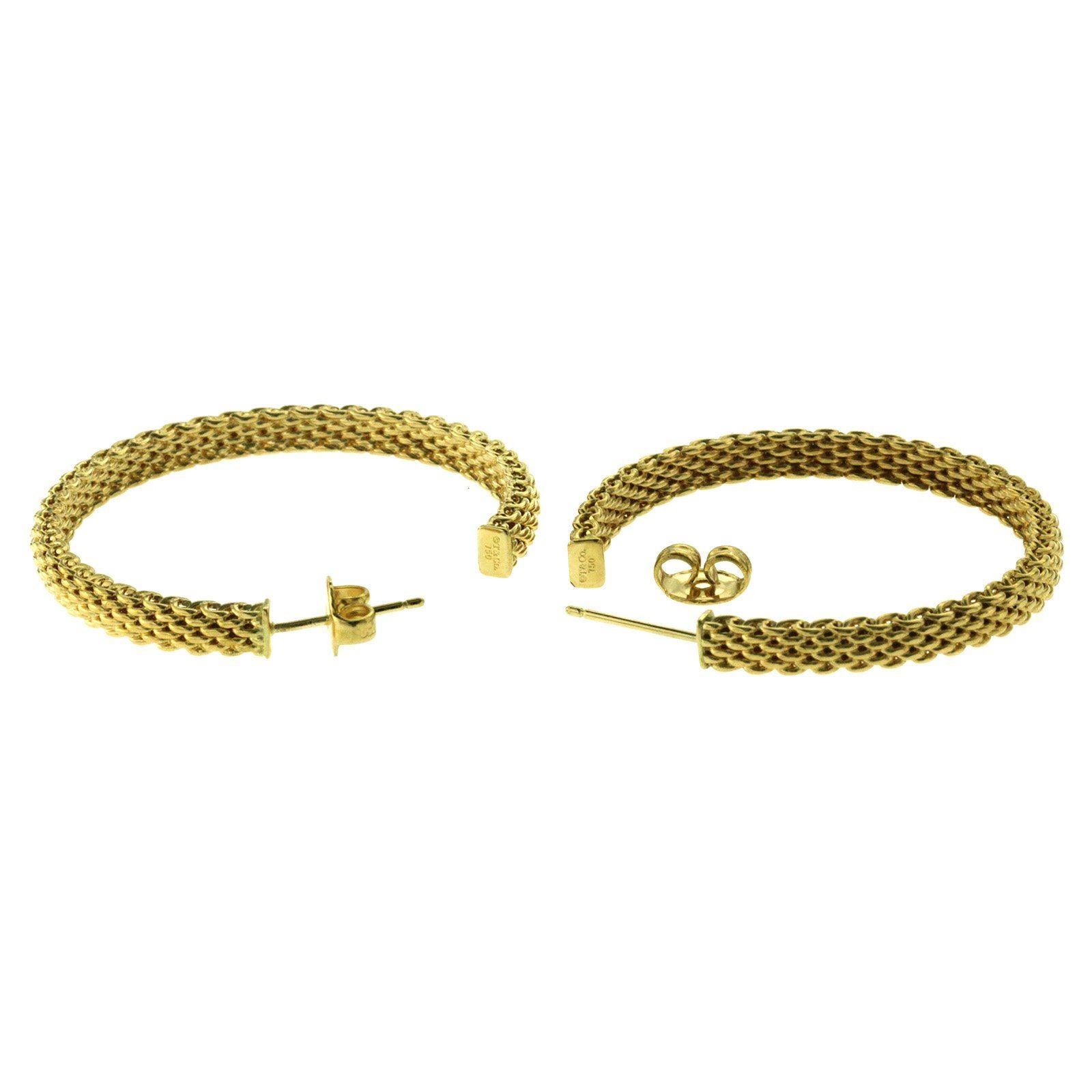 Tiffany & Co. 18 Karat Yellow Gold Somerset Mesh Large Hoop Earrings 1