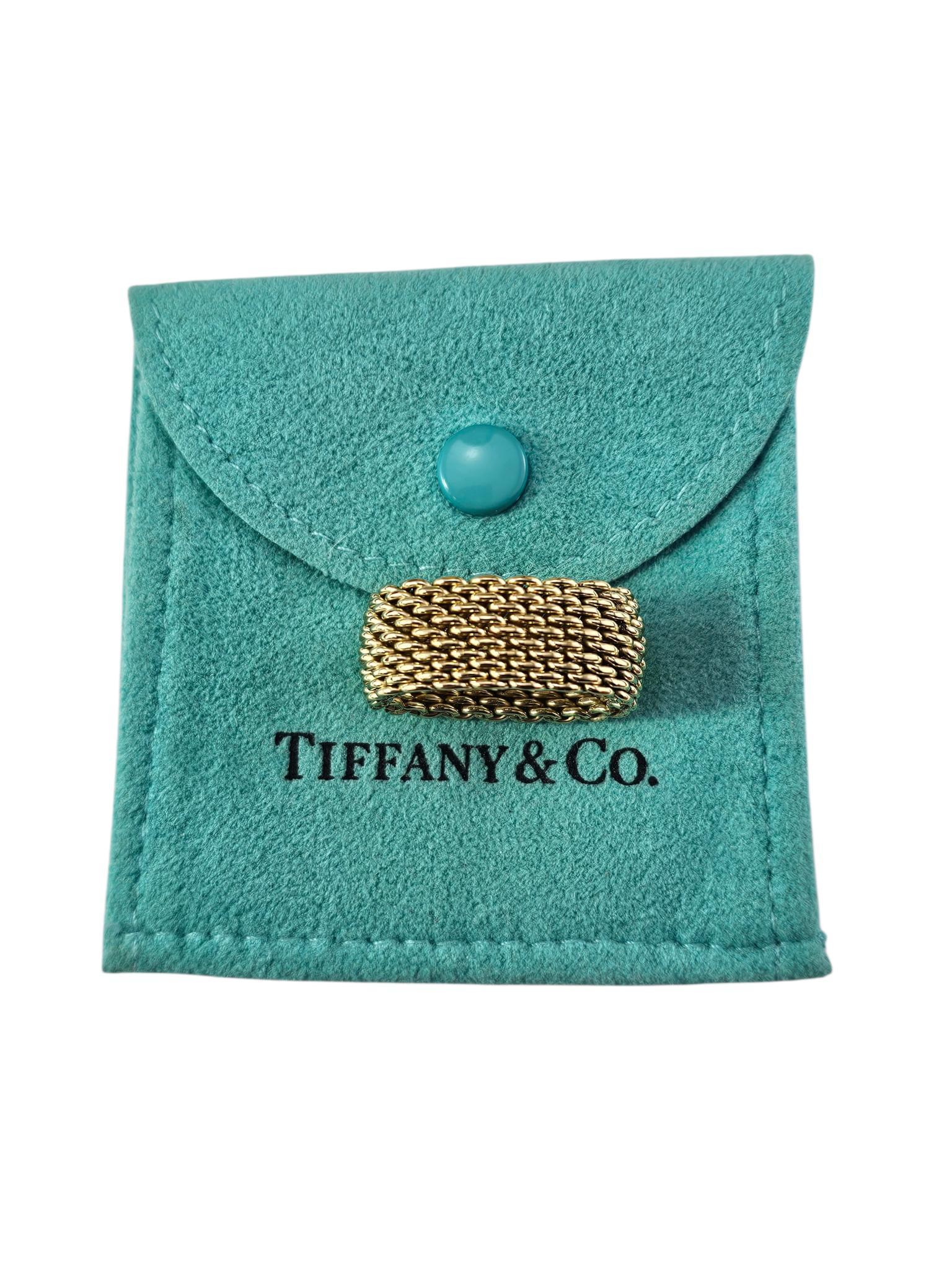 Tiffany & Co. 18K Yellow Gold Somerset Mesh Ring Size 6.5-6.75 w/Pouch #24544