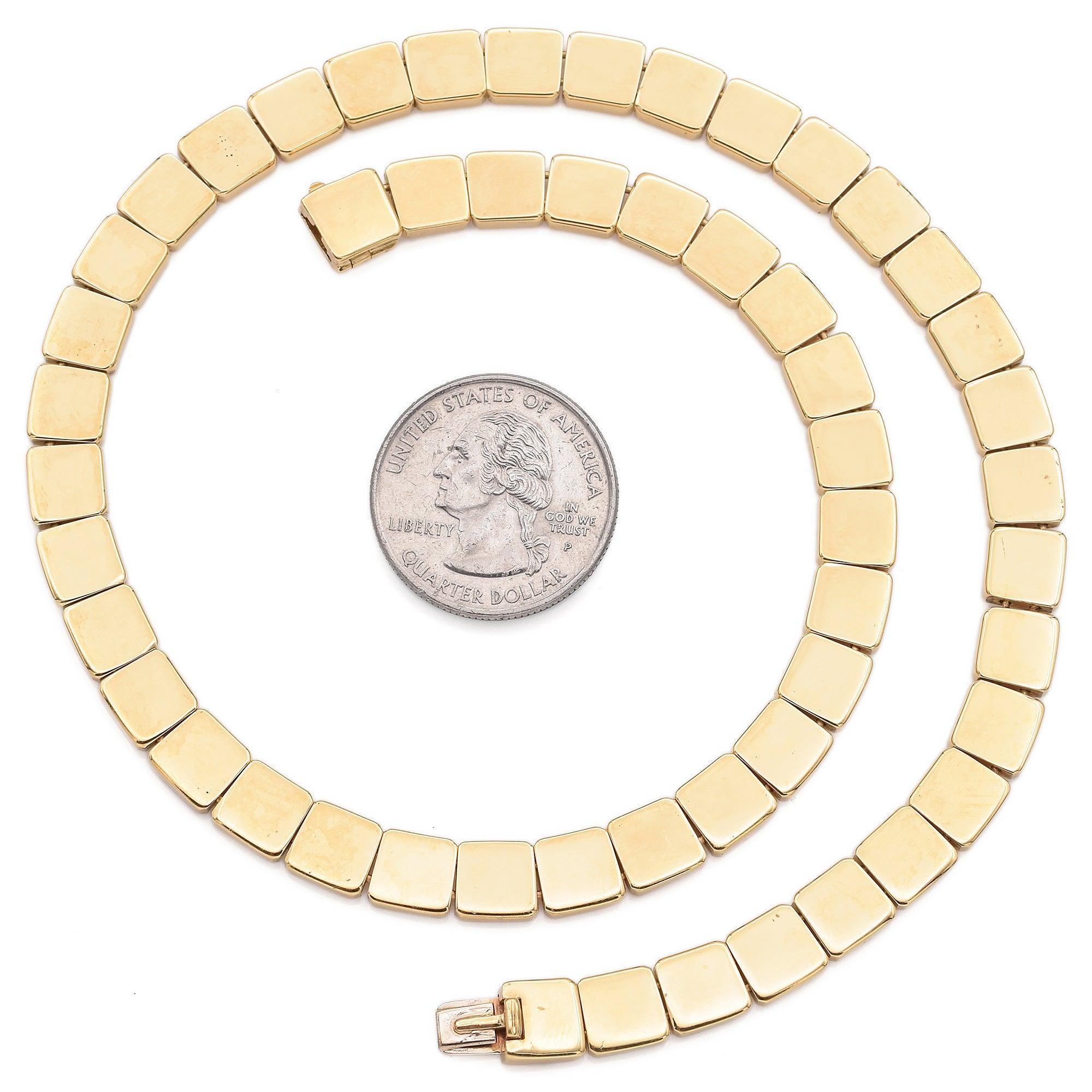 Tiffany & Co. 18K Gelbgold Quadratische Panel Spiegel Link Halskette im Zustand „Gut“ im Angebot in New York, NY