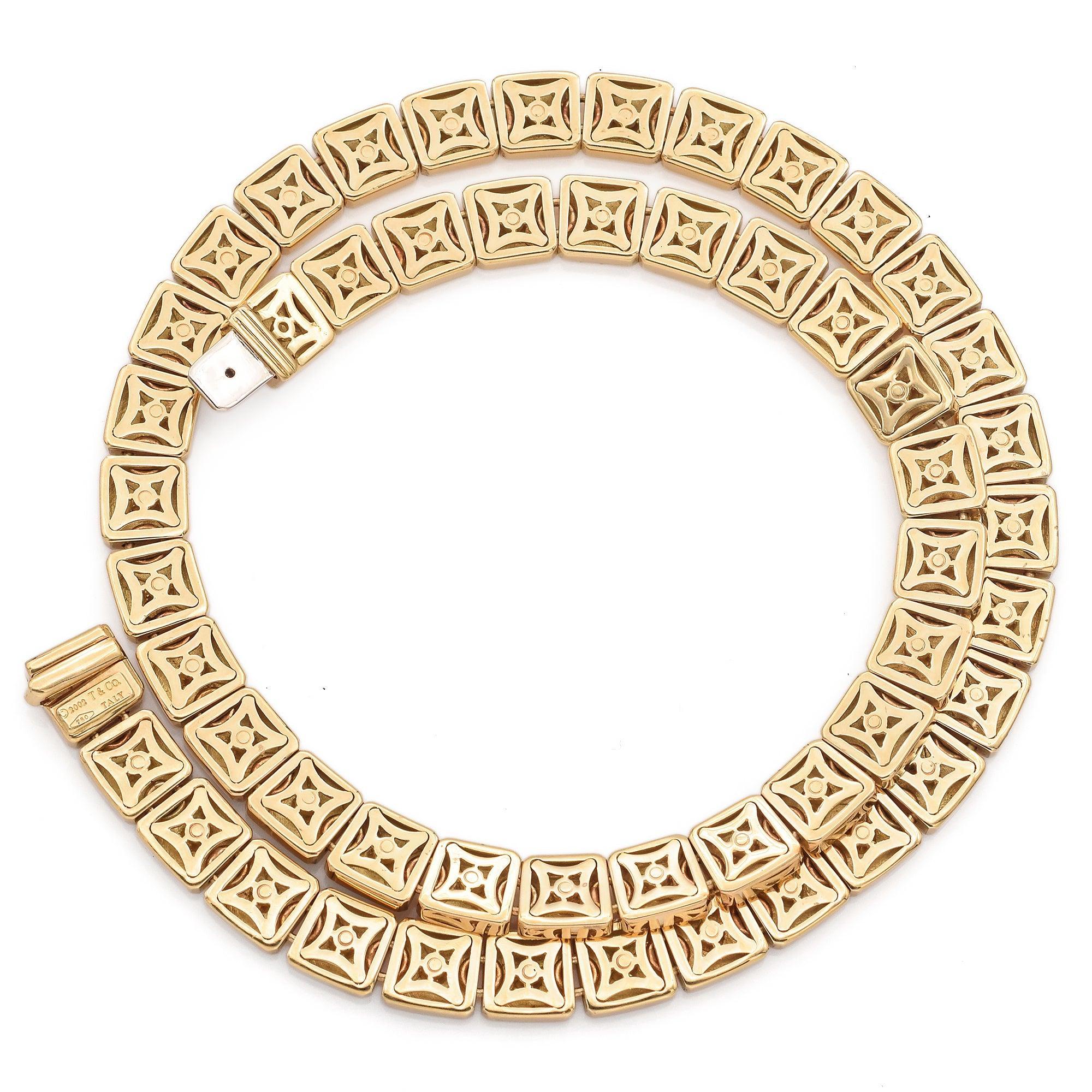 Tiffany & Co. 18K Gelbgold Quadratische Panel Spiegel Link Halskette Damen im Angebot