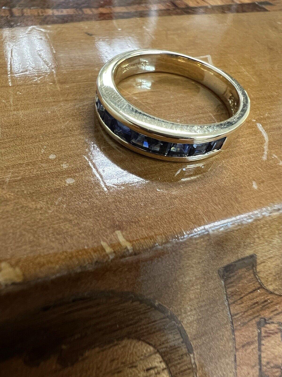 Emerald Cut Tiffany & Co. 18k Yellow Gold & Step Cut Sapphire Band Ring Vintage 1970s
