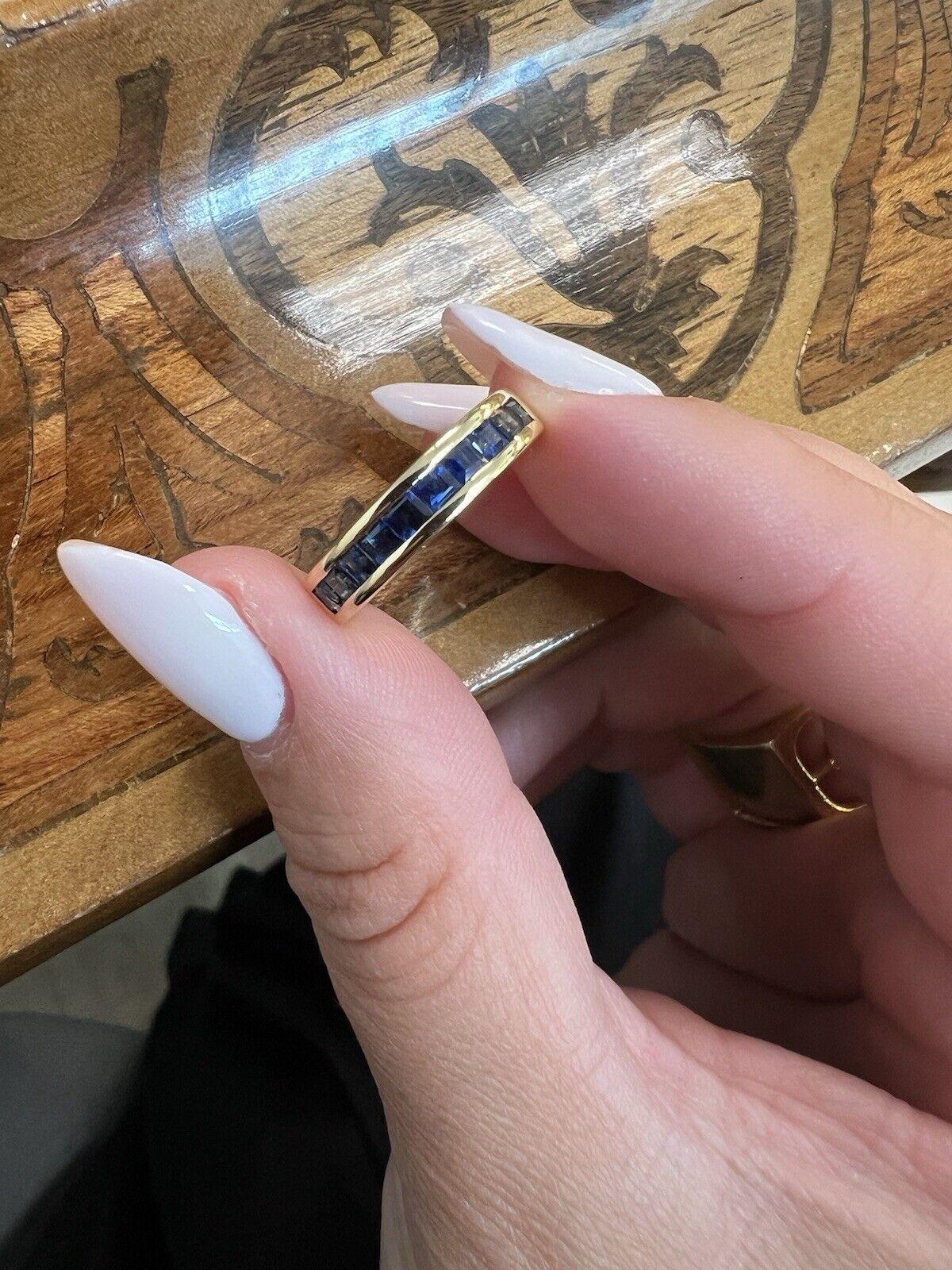 Women's or Men's Tiffany & Co. 18k Yellow Gold & Step Cut Sapphire Band Ring Vintage 1970s