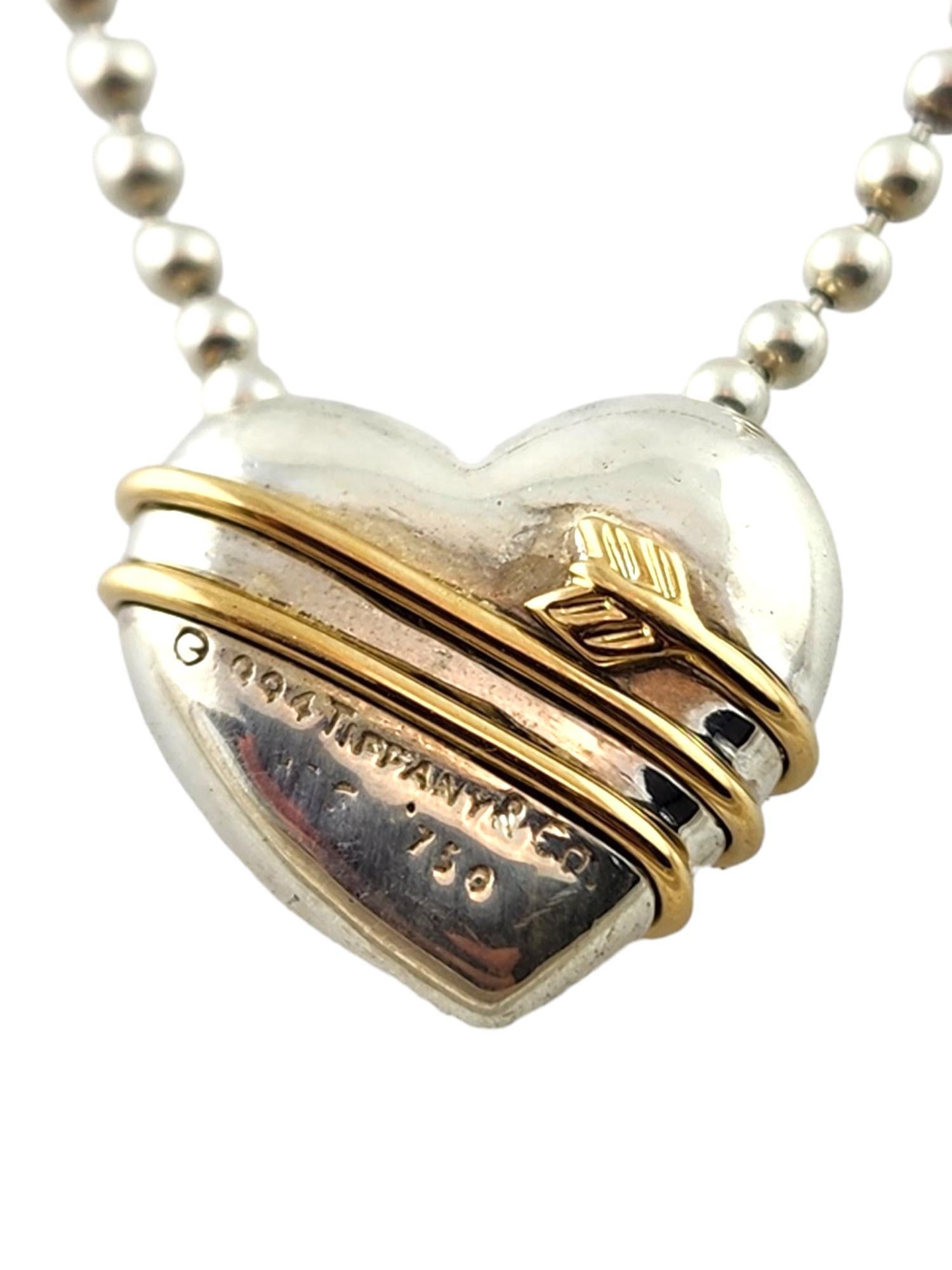 Tiffany & Co 18K Yellow Gold & Sterling Silver Heart and Arrow Necklace #18276 In Good Condition In Washington Depot, CT
