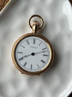 Tiffany & Co. 18k Yellow Gold Swiss Movement White Face Pocket Watch circa 1900